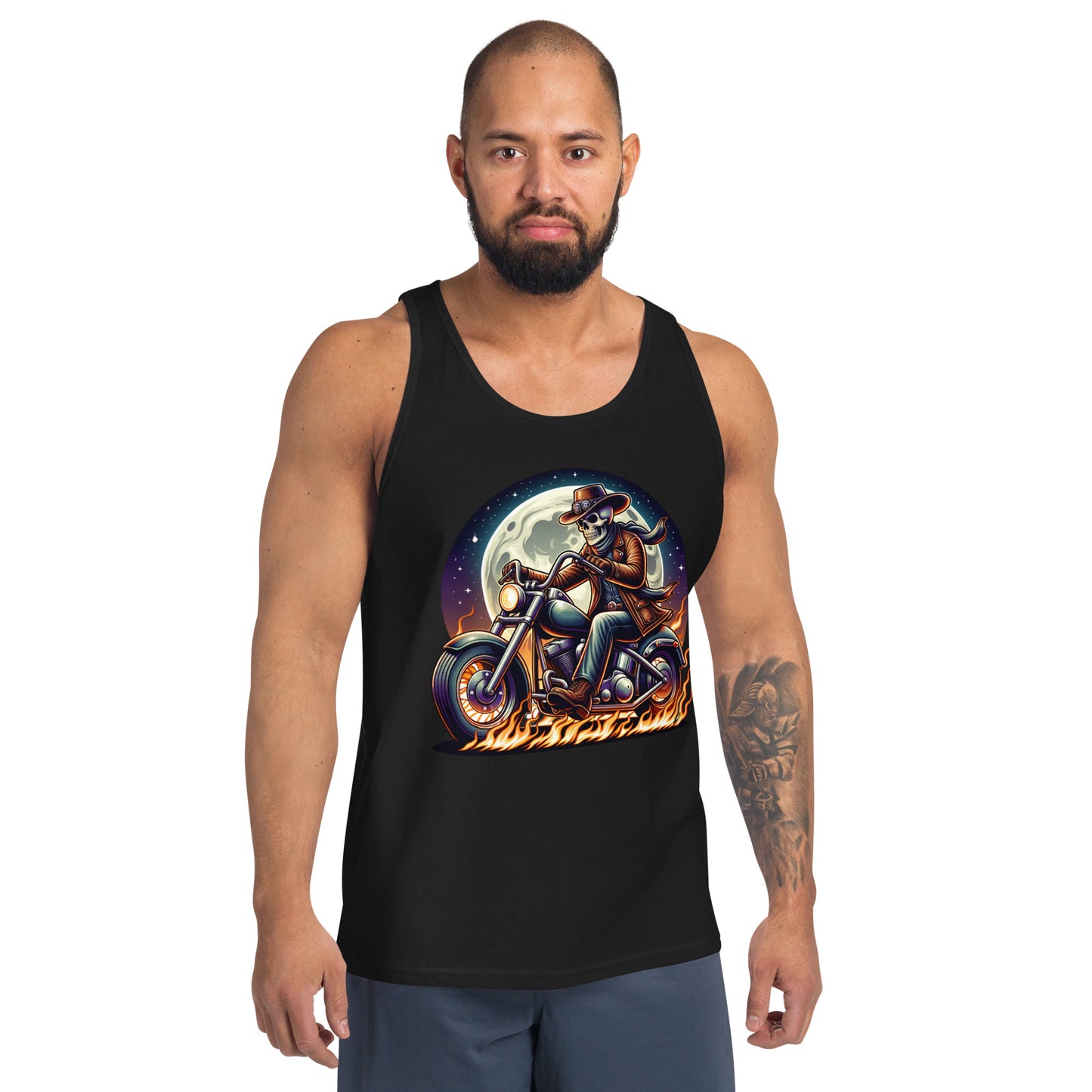 Moonlight Skeleton Cowboy Biker Men's Tank Top