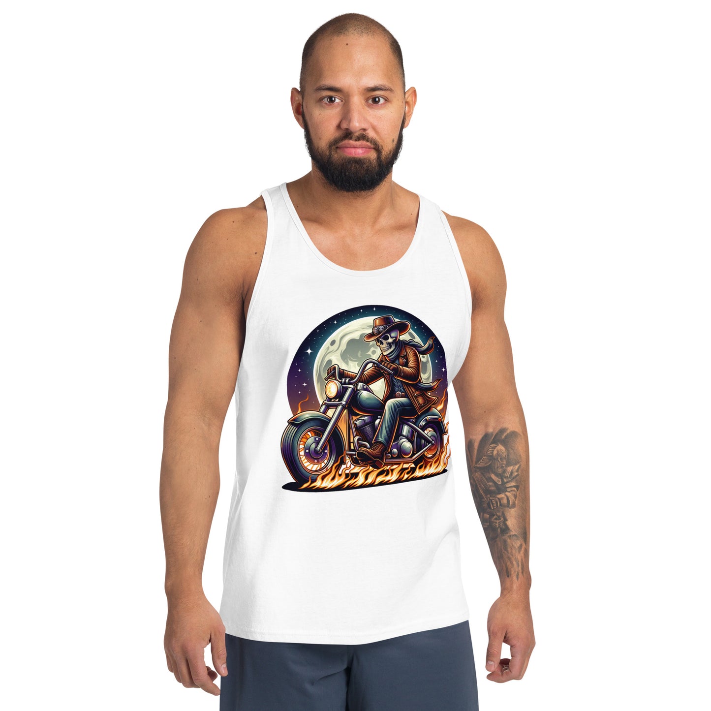 Moonlight Skeleton Cowboy Biker Men's Tank Top