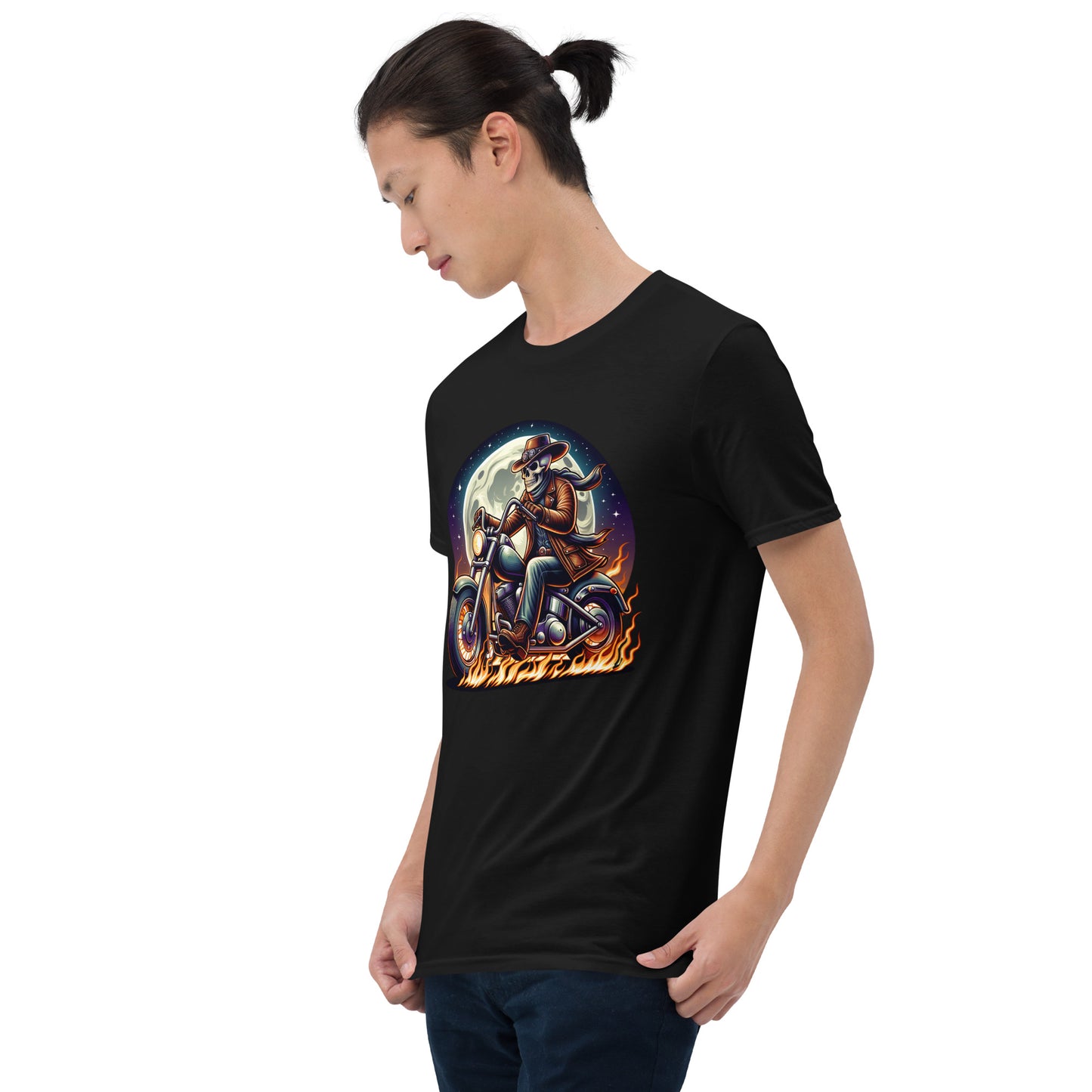 Moonlight Skeleton Cowboy Biker Short-Sleeve Unisex T-Shirt