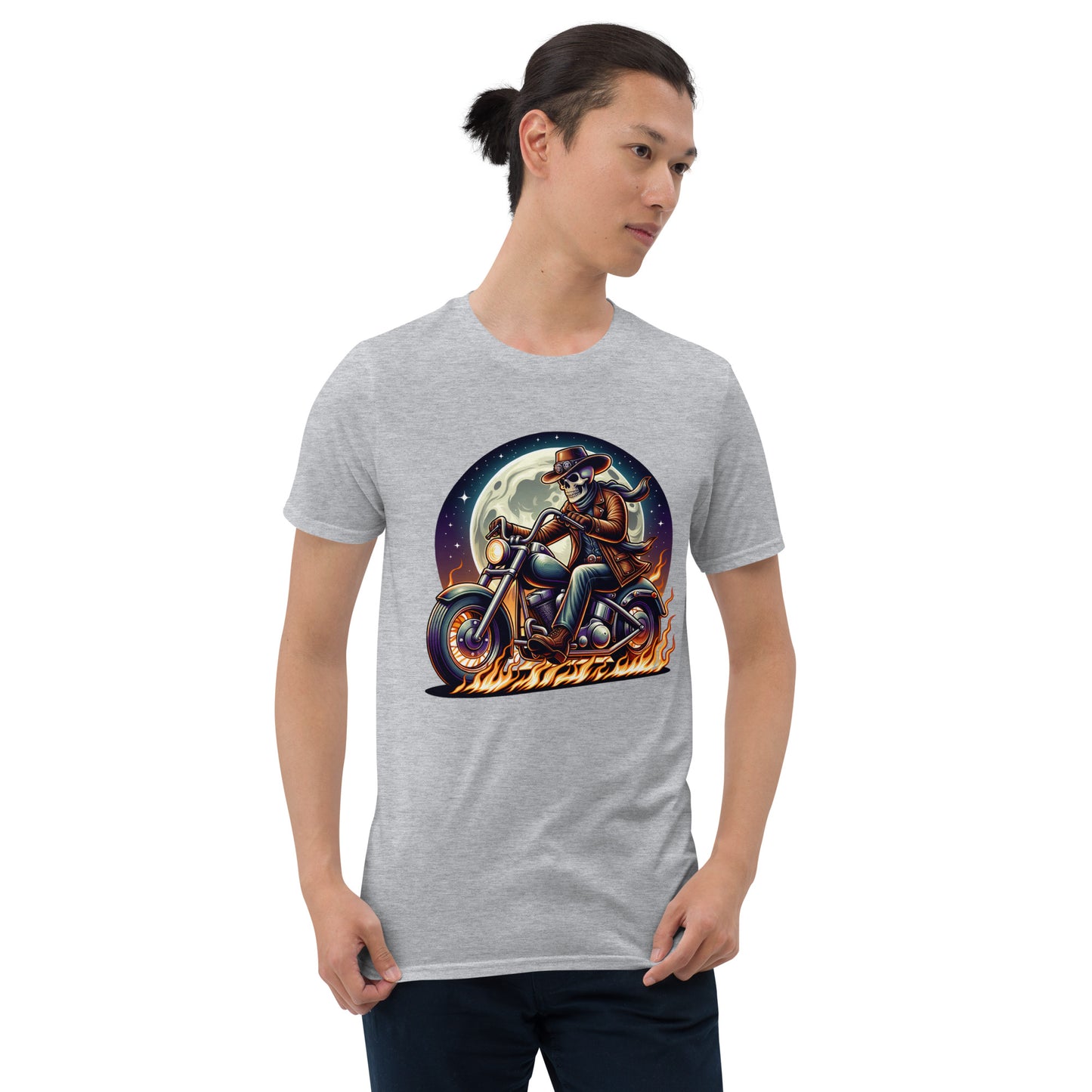 Moonlight Skeleton Cowboy Biker Short-Sleeve Unisex T-Shirt