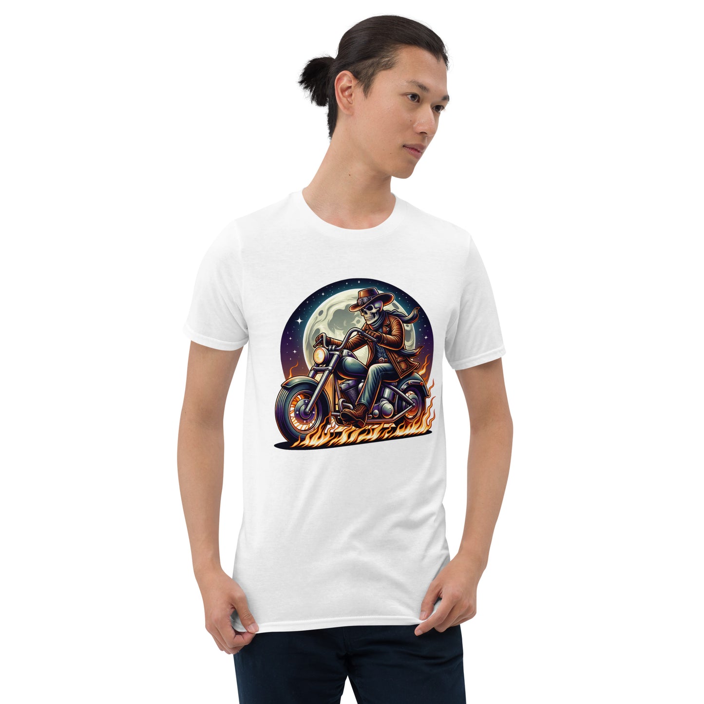 Moonlight Skeleton Cowboy Biker Short-Sleeve Unisex T-Shirt