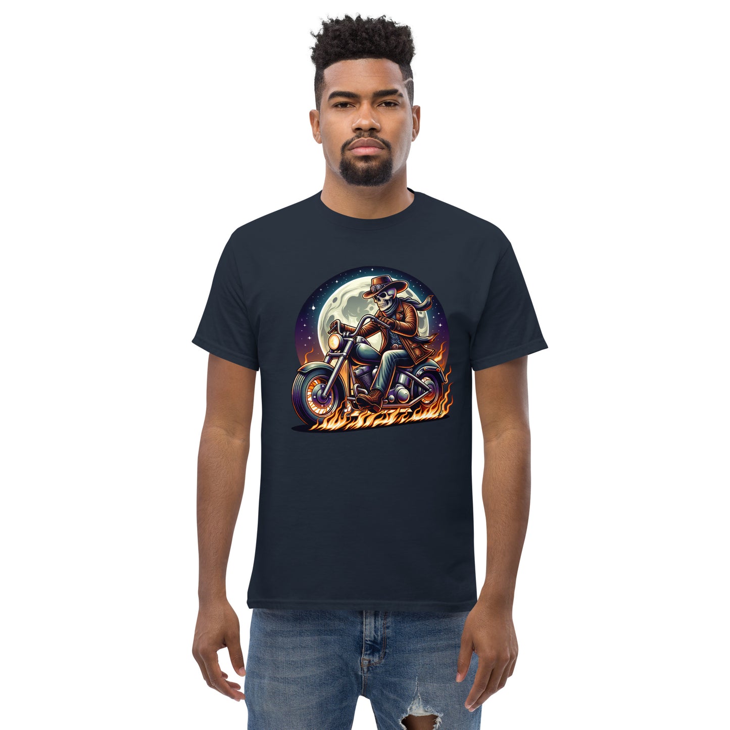 Moonlight Skeleton Cowboy Biker Men's Classic Tee