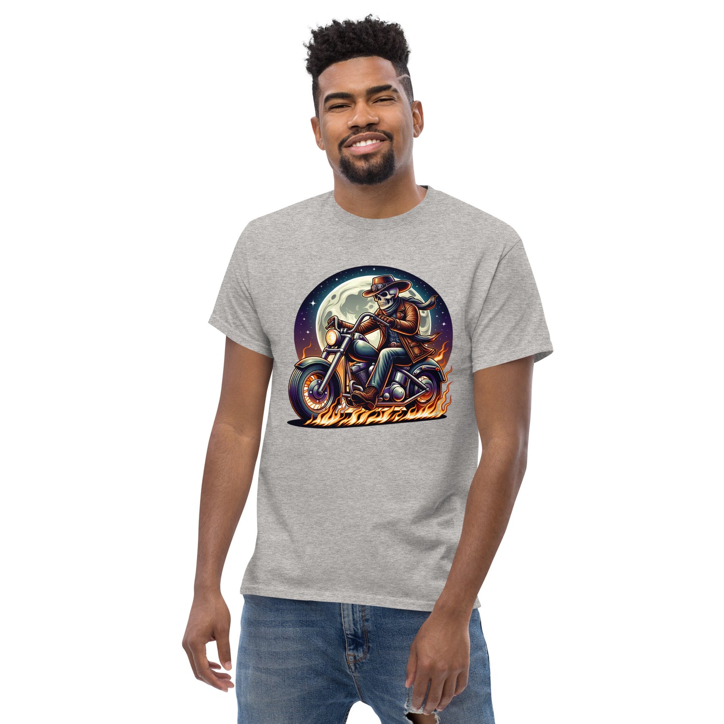 Moonlight Skeleton Cowboy Biker Men's Classic Tee