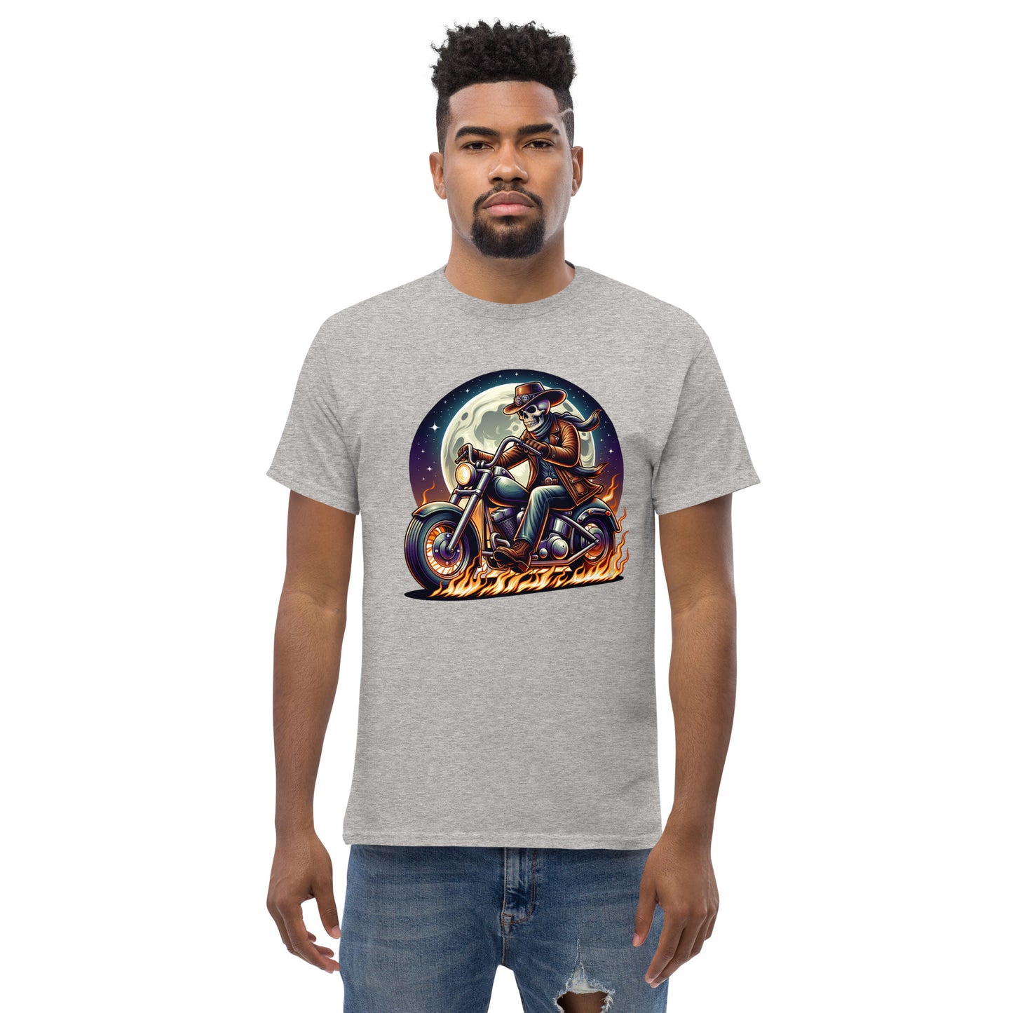 Moonlight Skeleton Cowboy Biker Men's Classic Tee