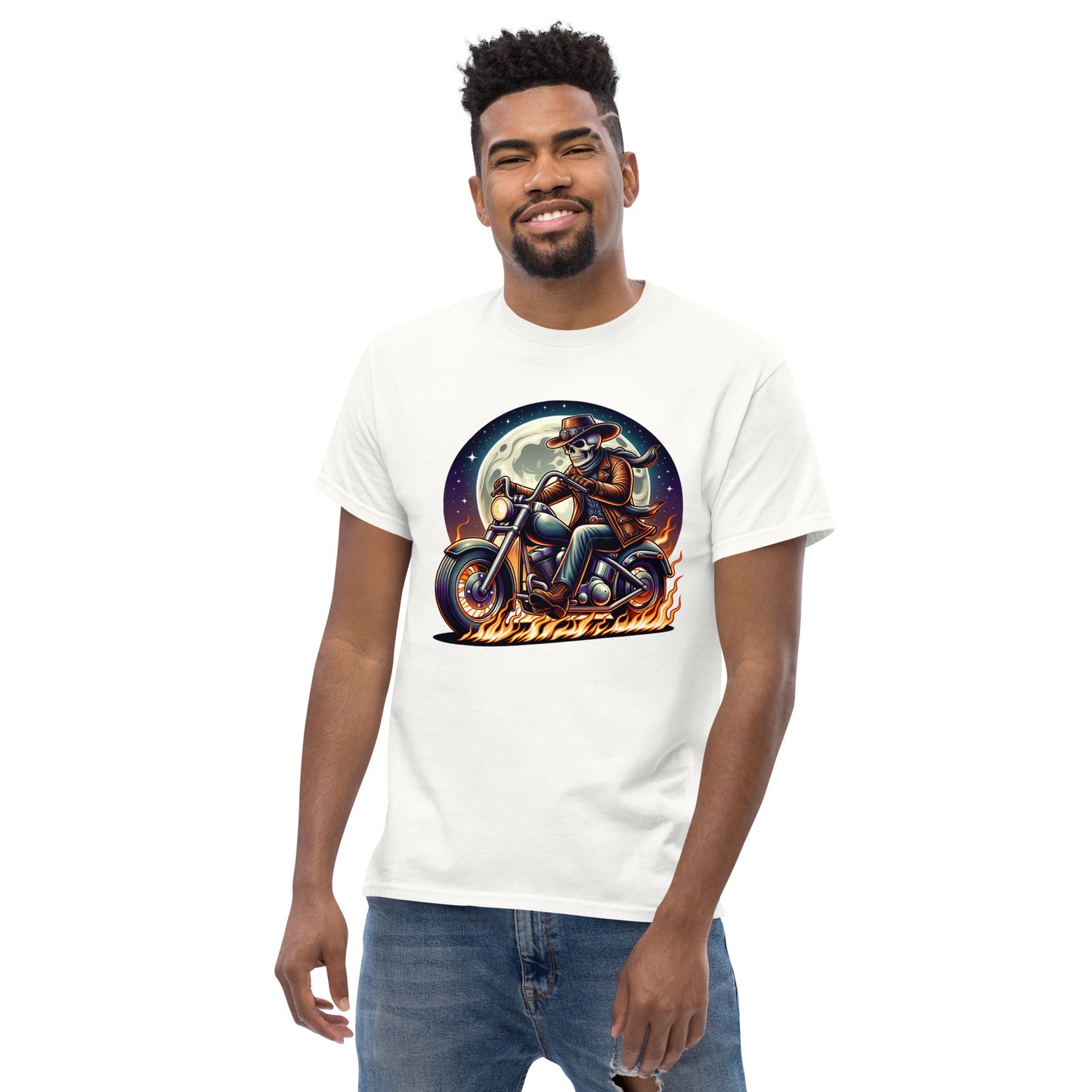 Moonlight Skeleton Cowboy Biker Men's Classic Tee