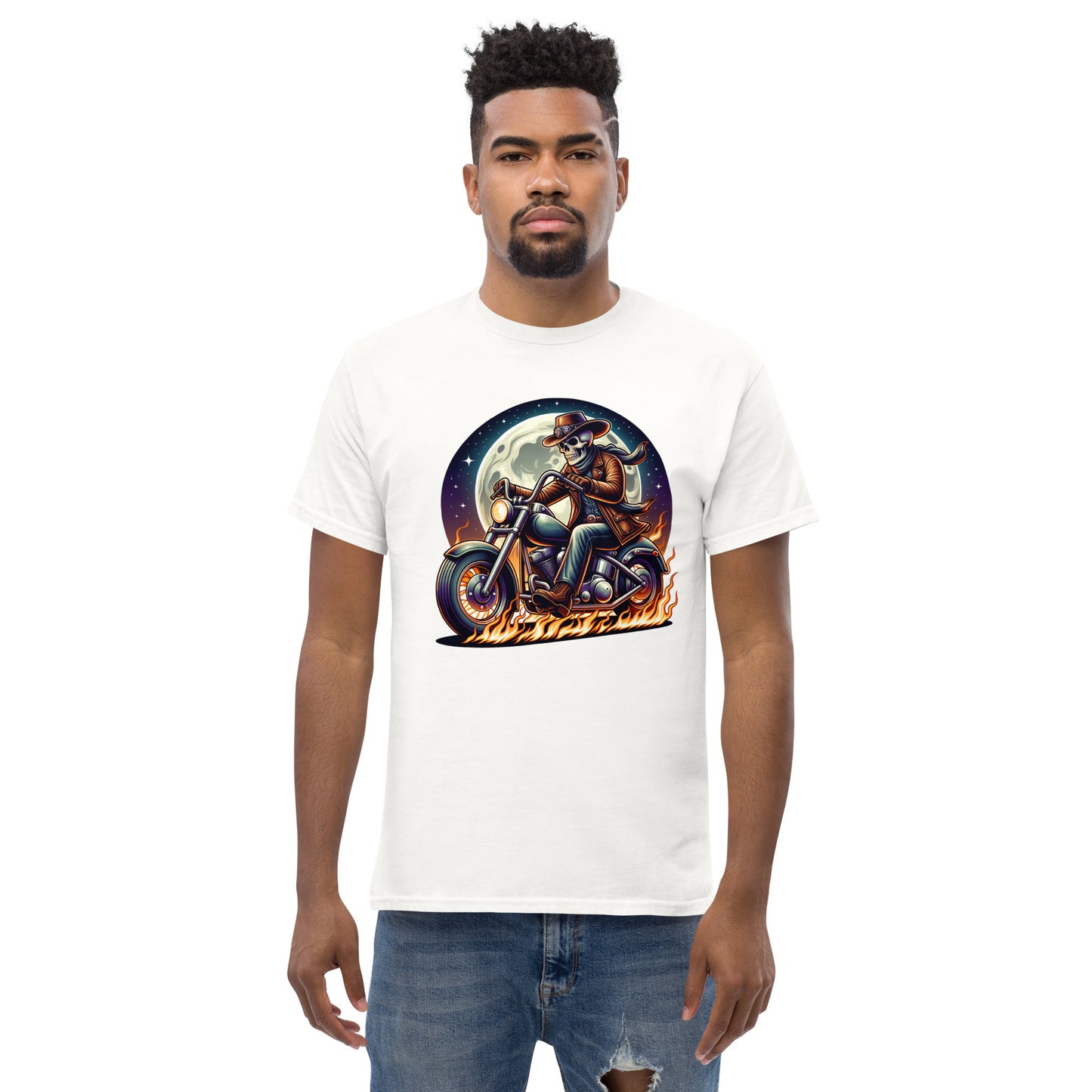 Moonlight Skeleton Cowboy Biker Men's Classic Tee