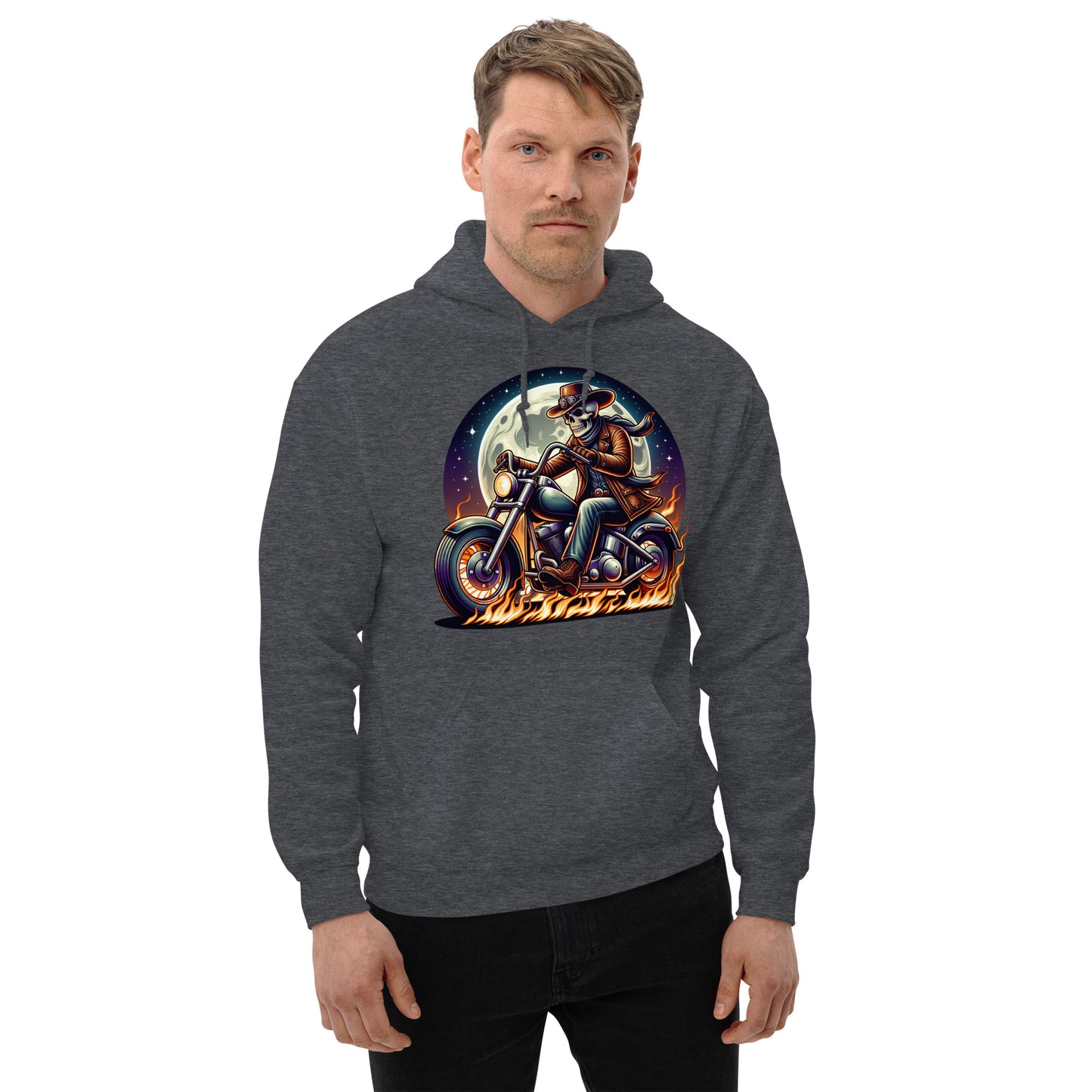 Moonlight Skeleton Cowboy Biker Unisex Hoodie