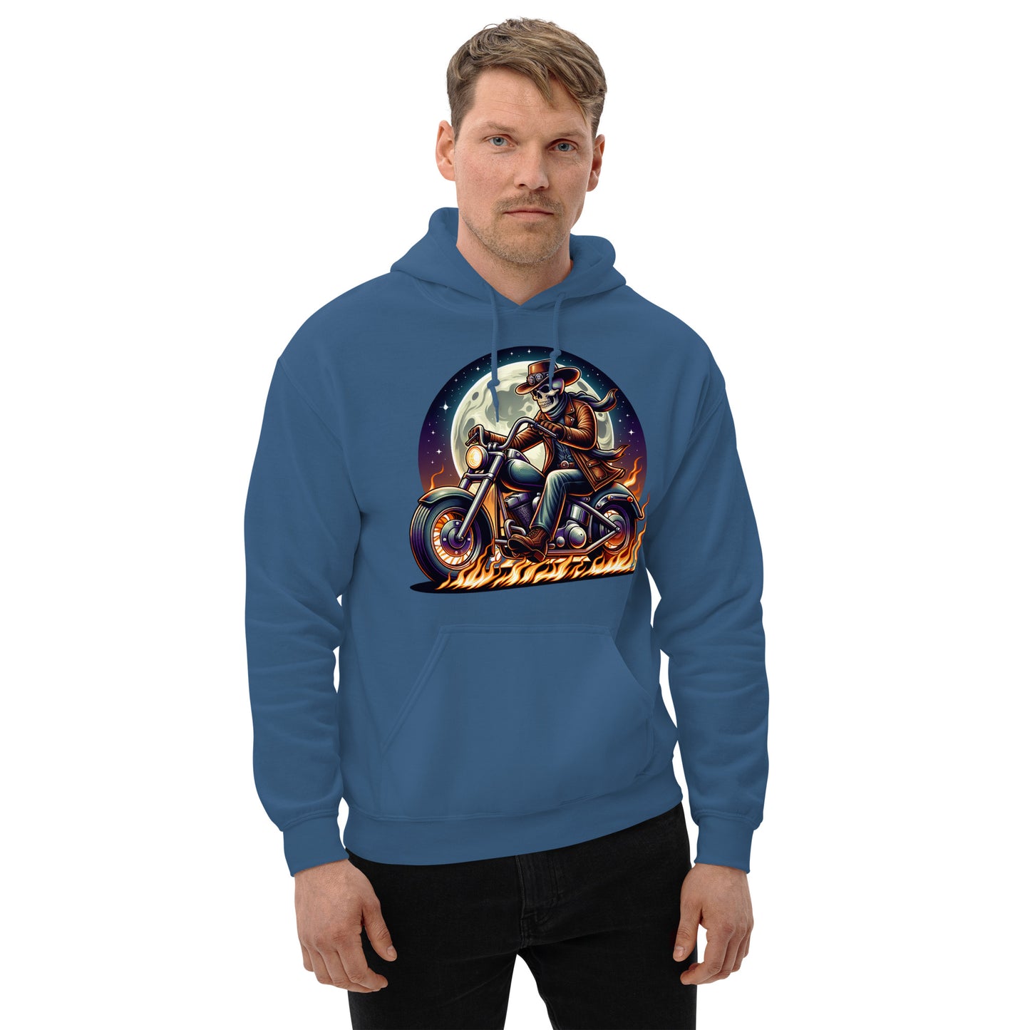 Moonlight Skeleton Cowboy Biker Unisex Hoodie