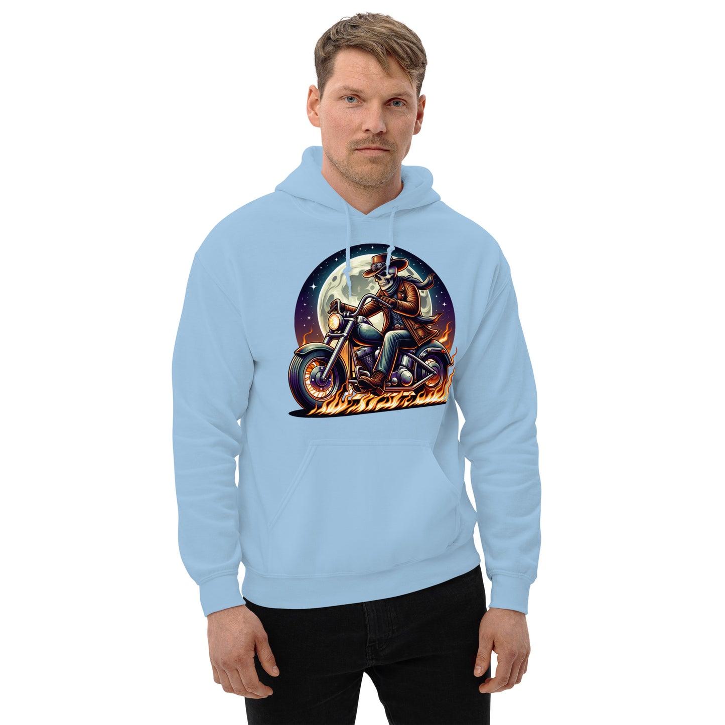 Moonlight Skeleton Cowboy Biker Unisex Hoodie