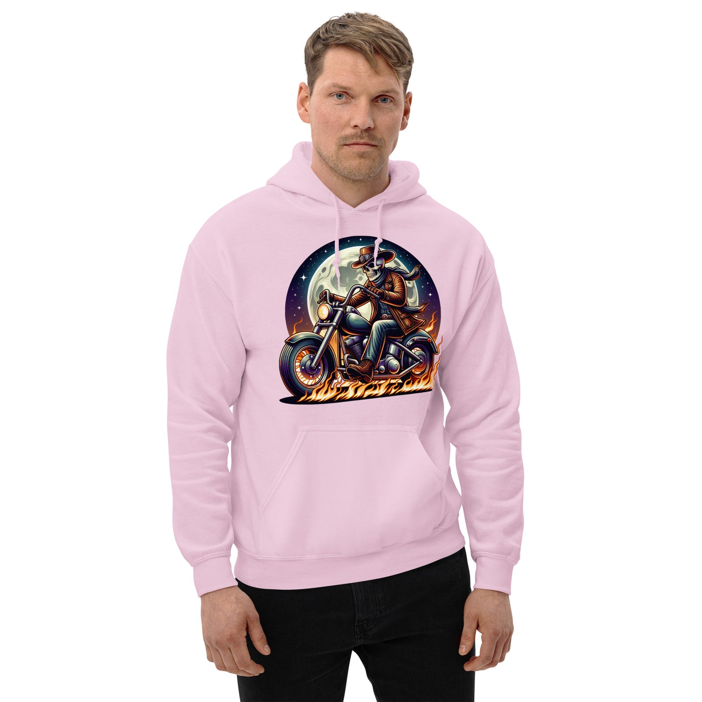 Moonlight Skeleton Cowboy Biker Unisex Hoodie