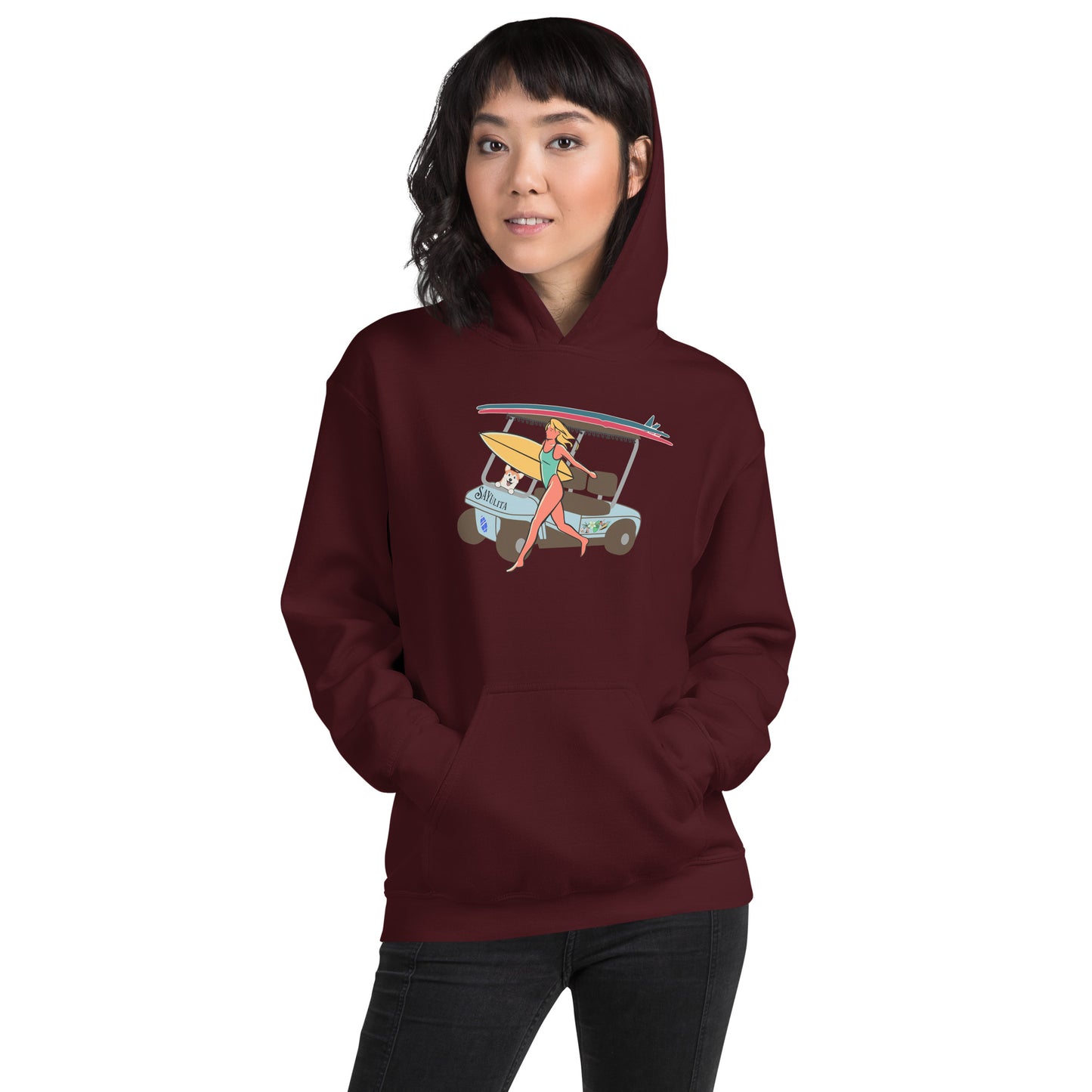 Sayulita Surfer Golf Cart Unisex Hoodie