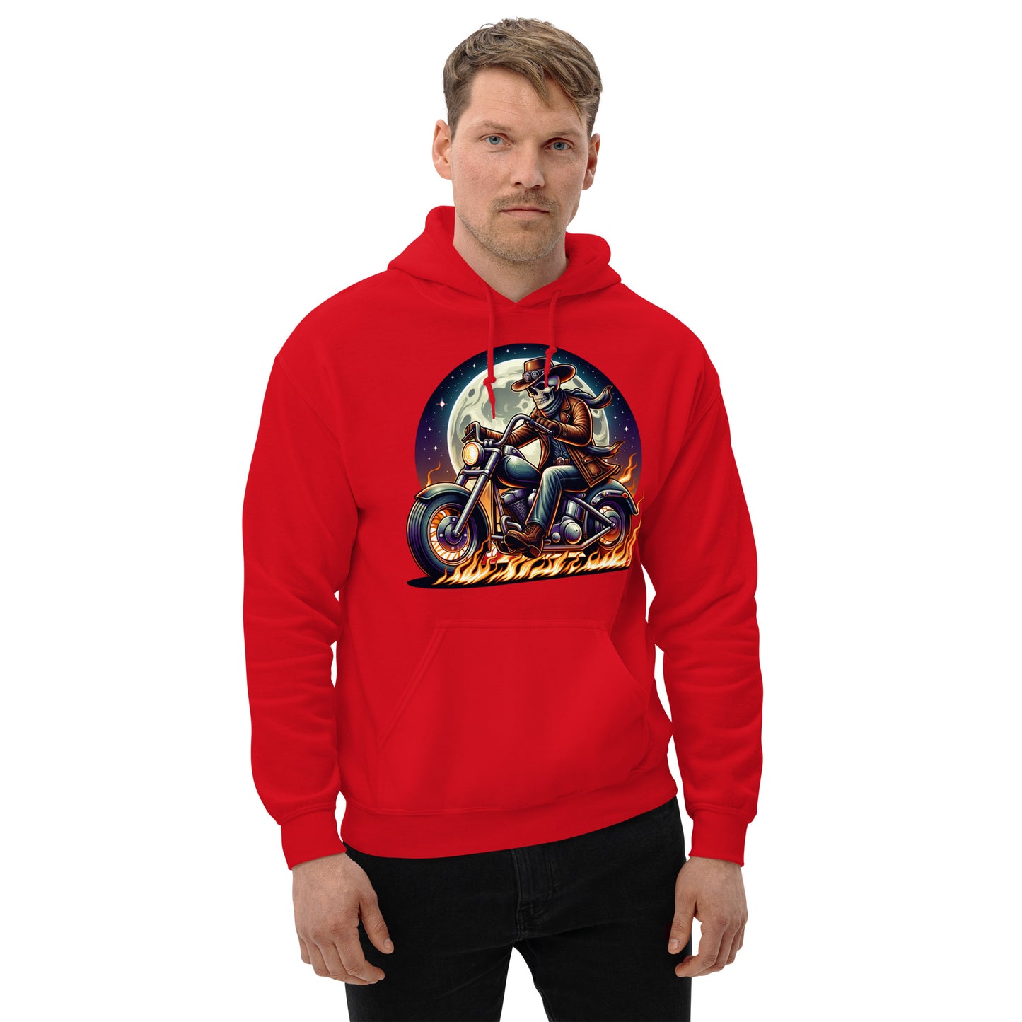 Moonlight Skeleton Cowboy Biker Unisex Hoodie