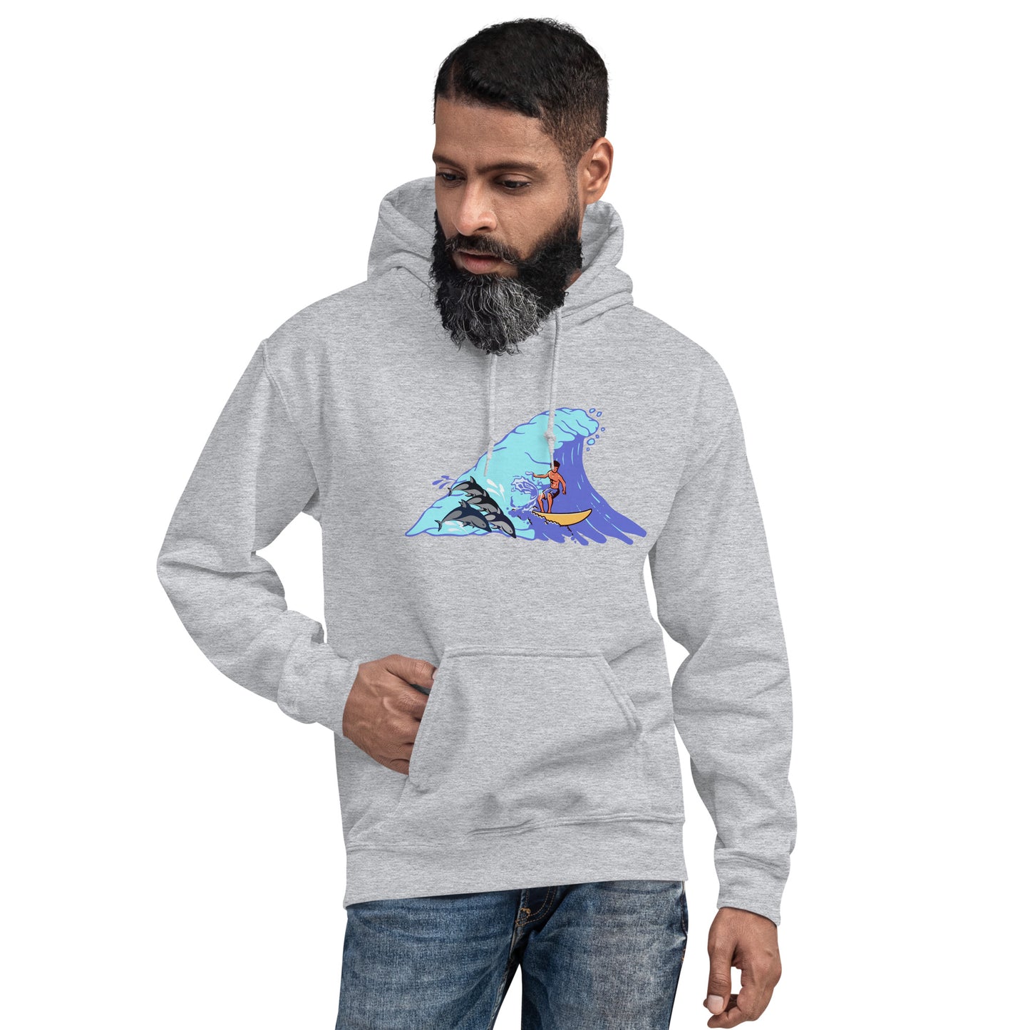 Surfing with Dolphins Unisex Hoodie