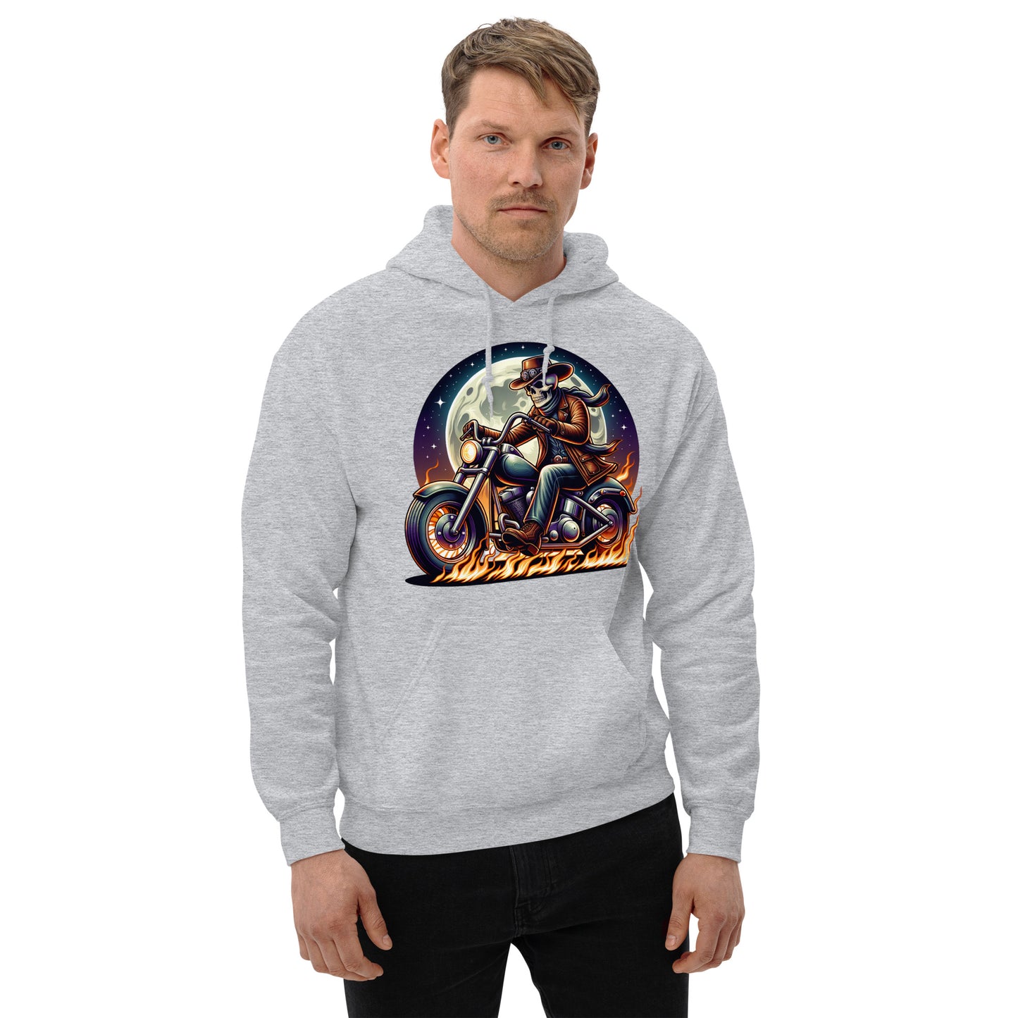 Moonlight Skeleton Cowboy Biker Unisex Hoodie