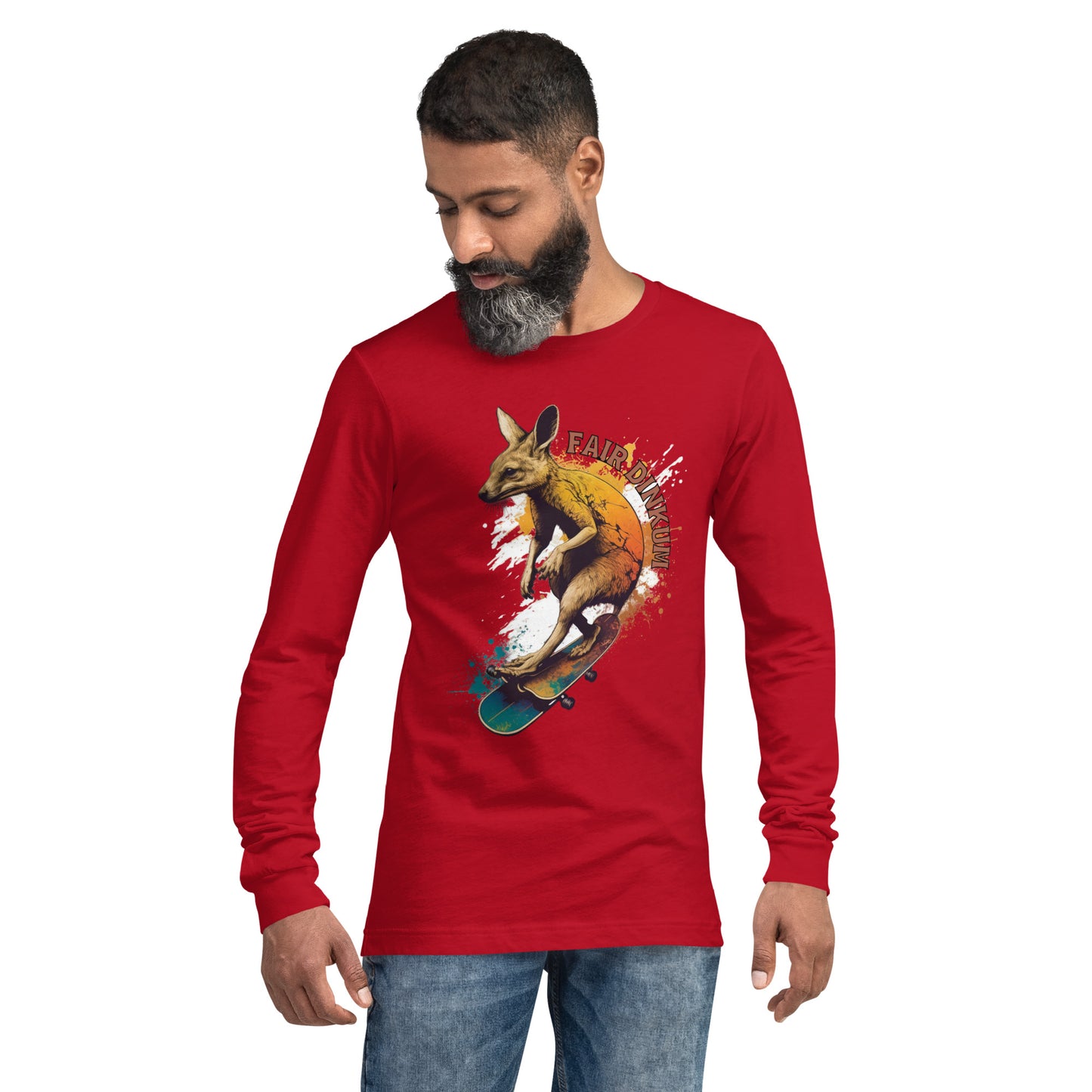 Fair Dinkum Skateboarding Kangaroo Unisex Long Sleeve Shirt