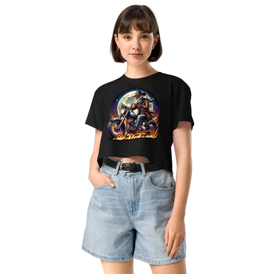 Moonlight Skeleton Cowboy Biker Women’s Crop Top