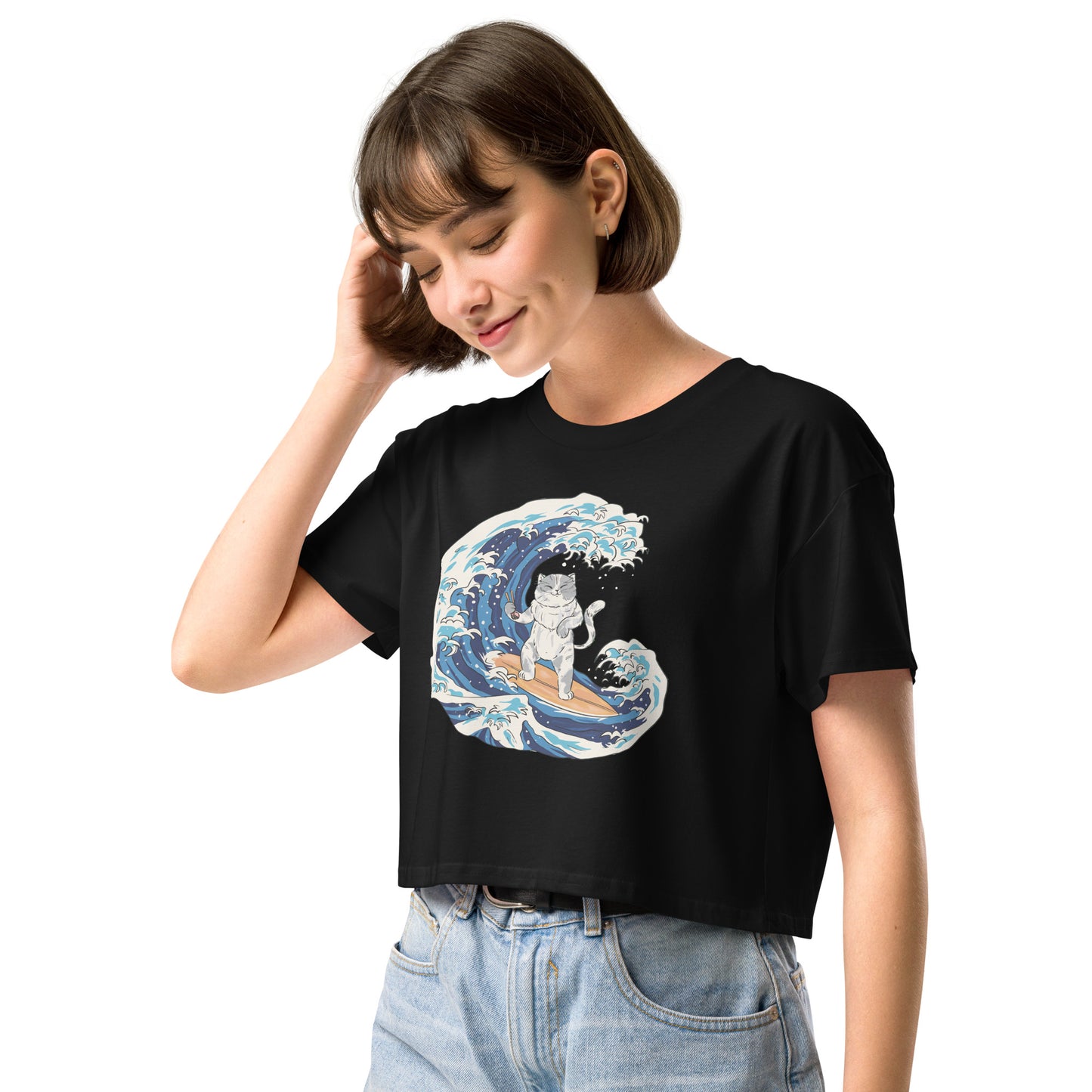 Surfing Cat Women’s Crop Top