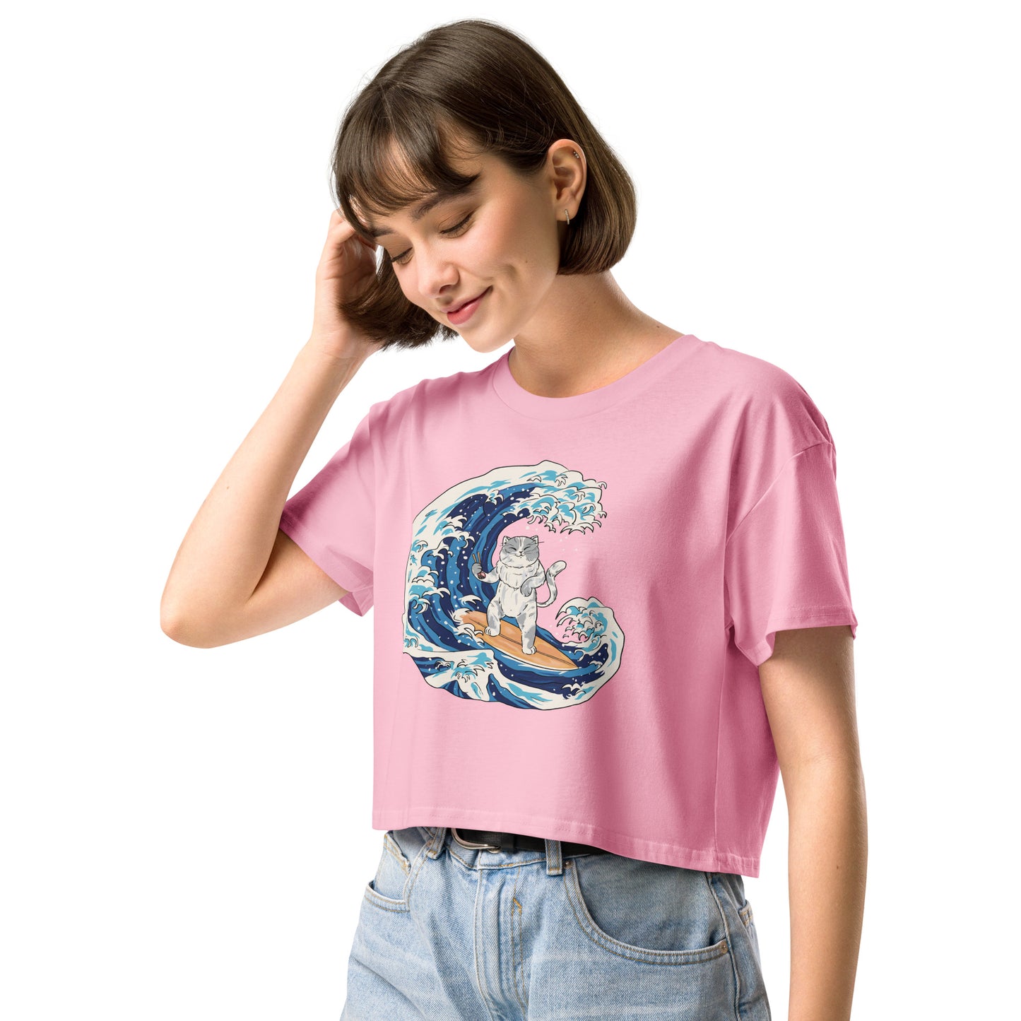 Surfing Cat Women’s Crop Top