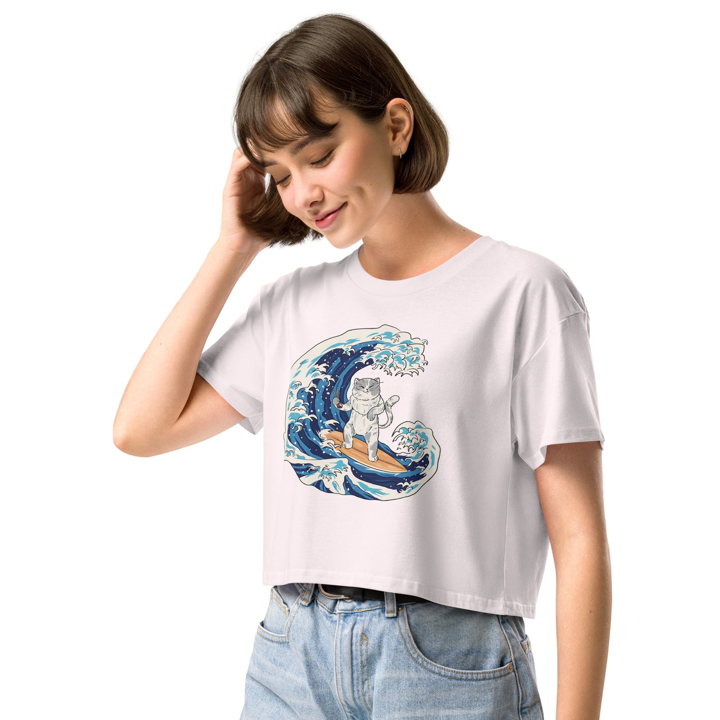 Surfing Cat Women’s Crop Top