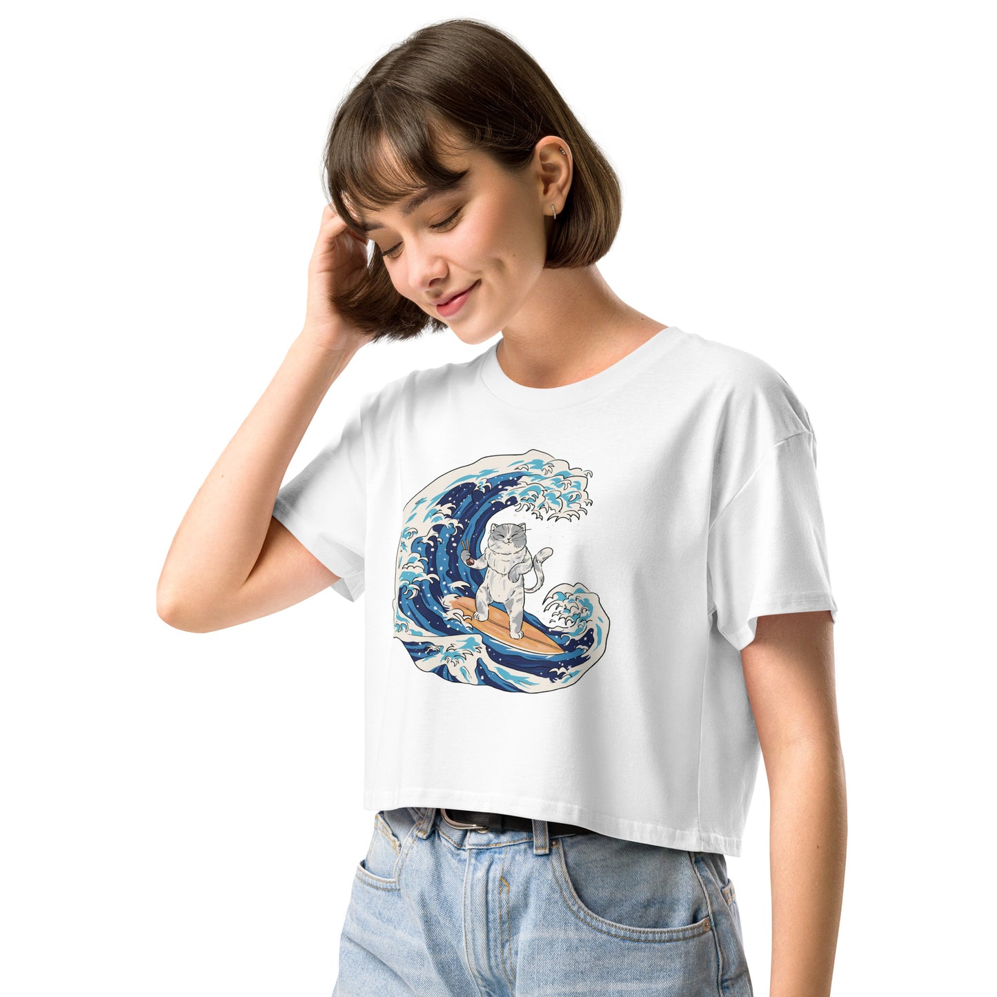 Surfing Cat Women’s Crop Top