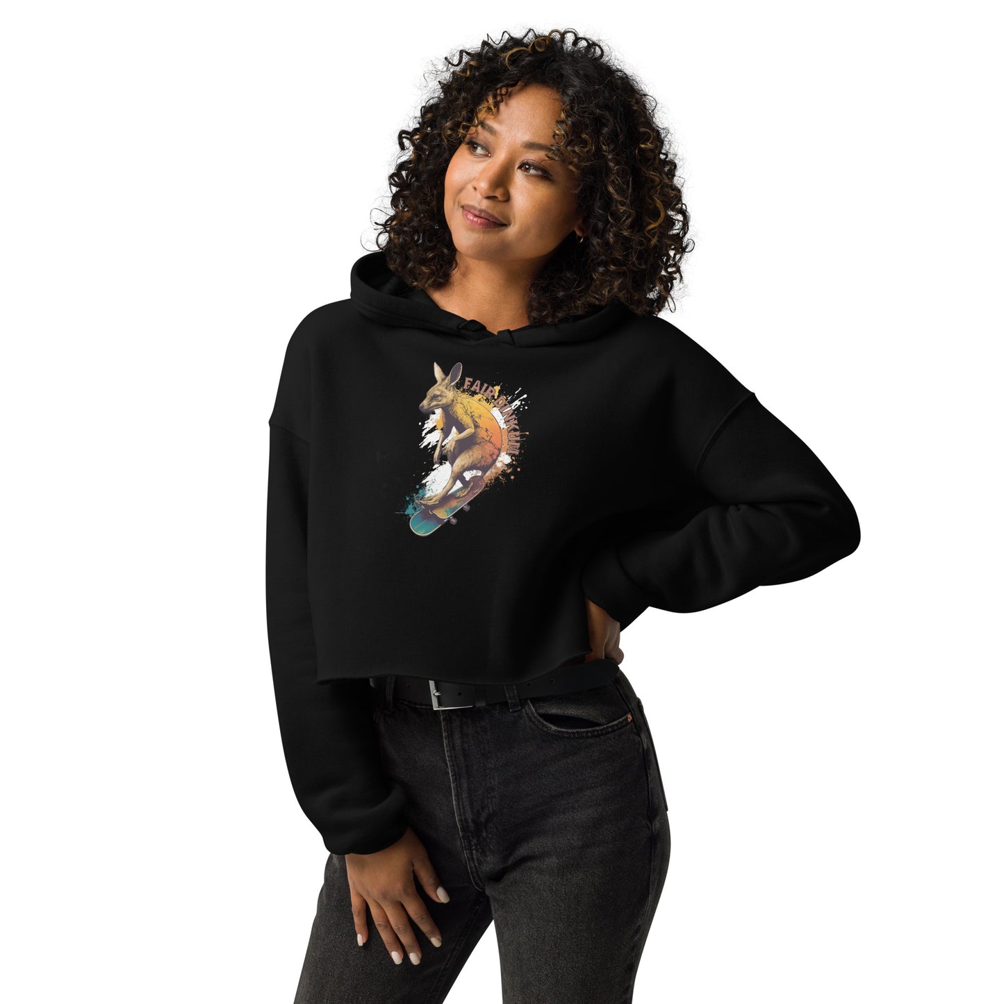 Fair Dinkum Skateboarding Kangaroo Women's Crop Hoodie