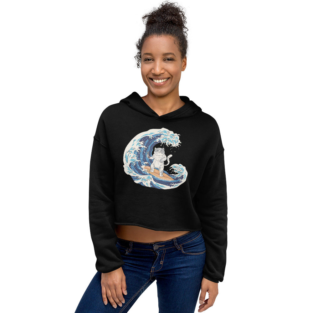 Surfing Cat Women's Crop Hoodie