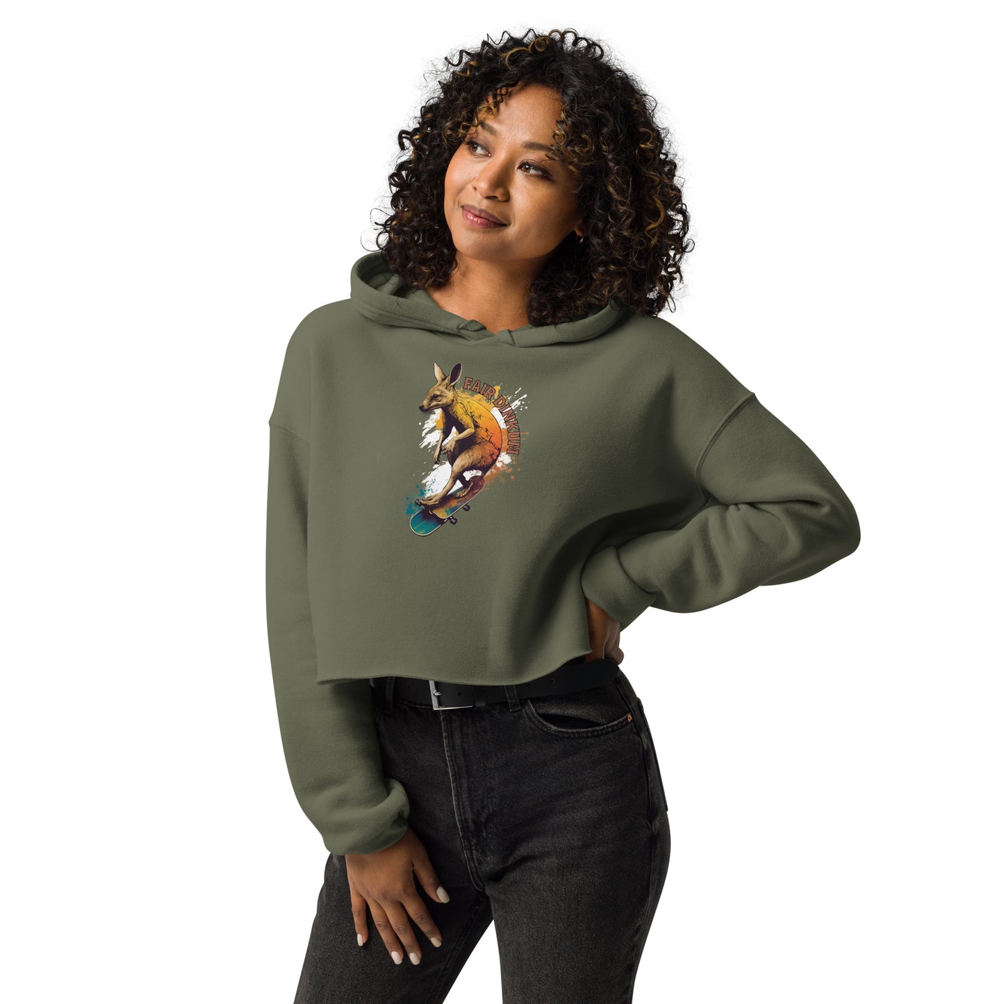 Fair Dinkum Skateboarding Kangaroo Women's Crop Hoodie