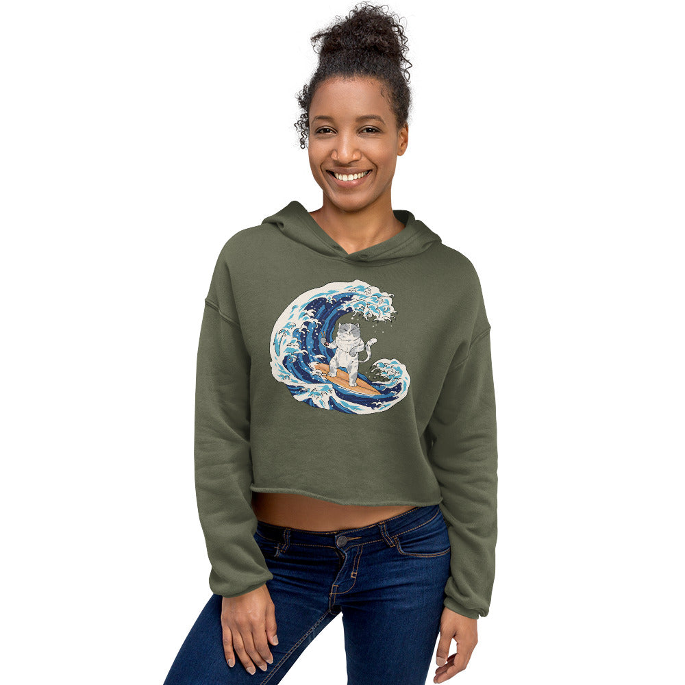 Surfing Cat Women's Crop Hoodie