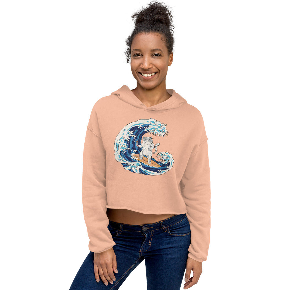 Surfing Cat Women's Crop Hoodie