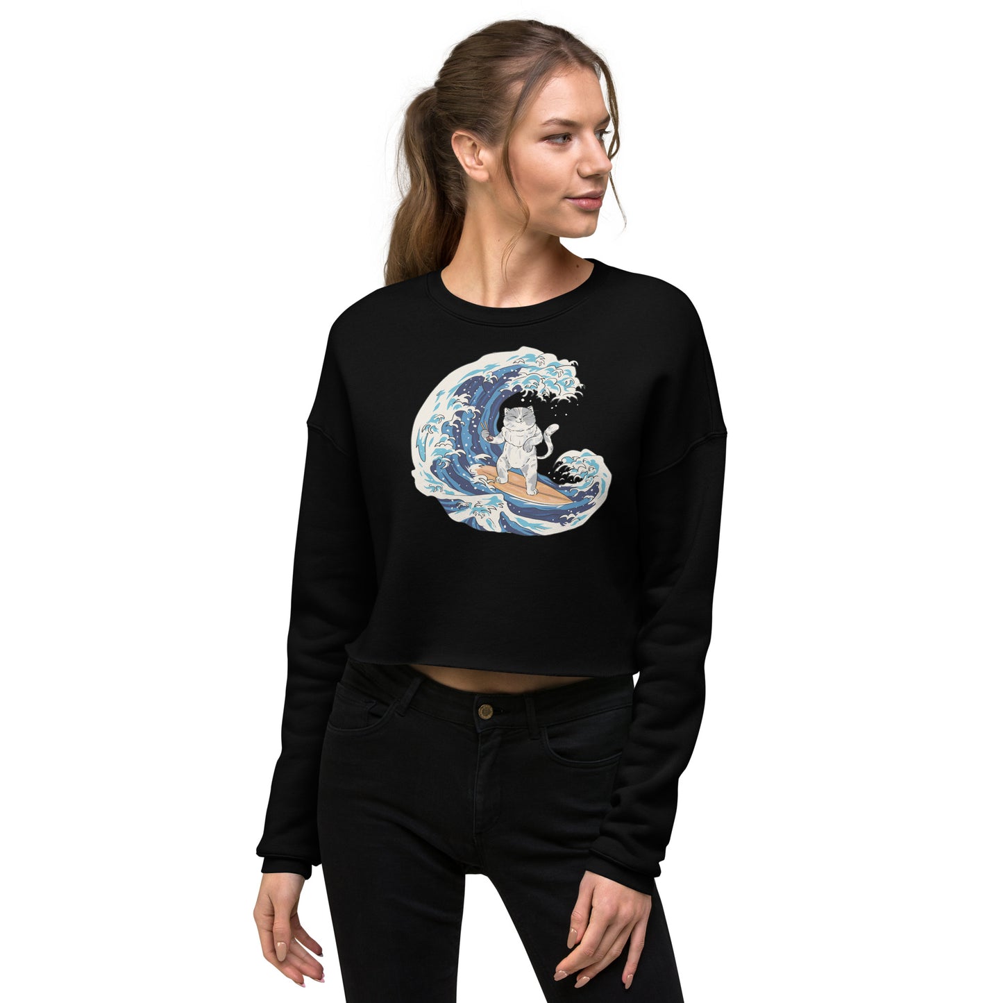 Surfing Cat Women's Crop Sweatshirt