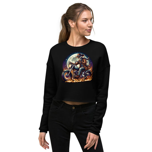 Moonlight Skeleton Cowboy Biker Women’s Crop Sweatshirt