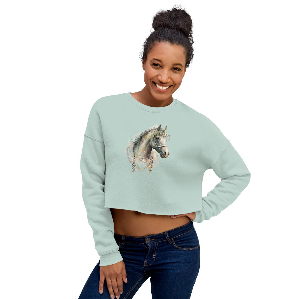 Whimsical Horse Women's Crop Sweatshirt