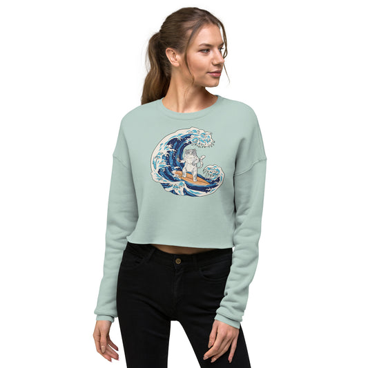 Surfing Cat Women's Crop Sweatshirt