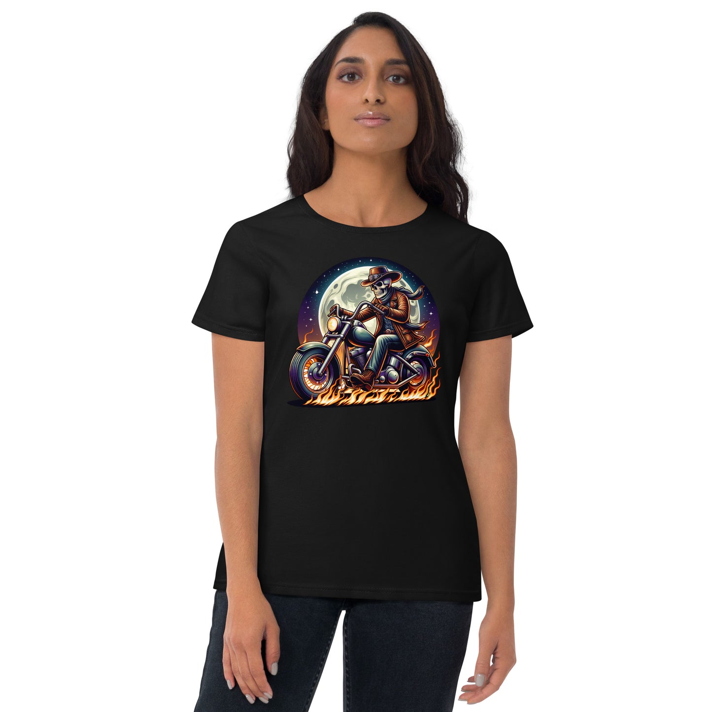 Moonlight Skeleton Cowboy Biker Women's Short Sleeve T-Shirt