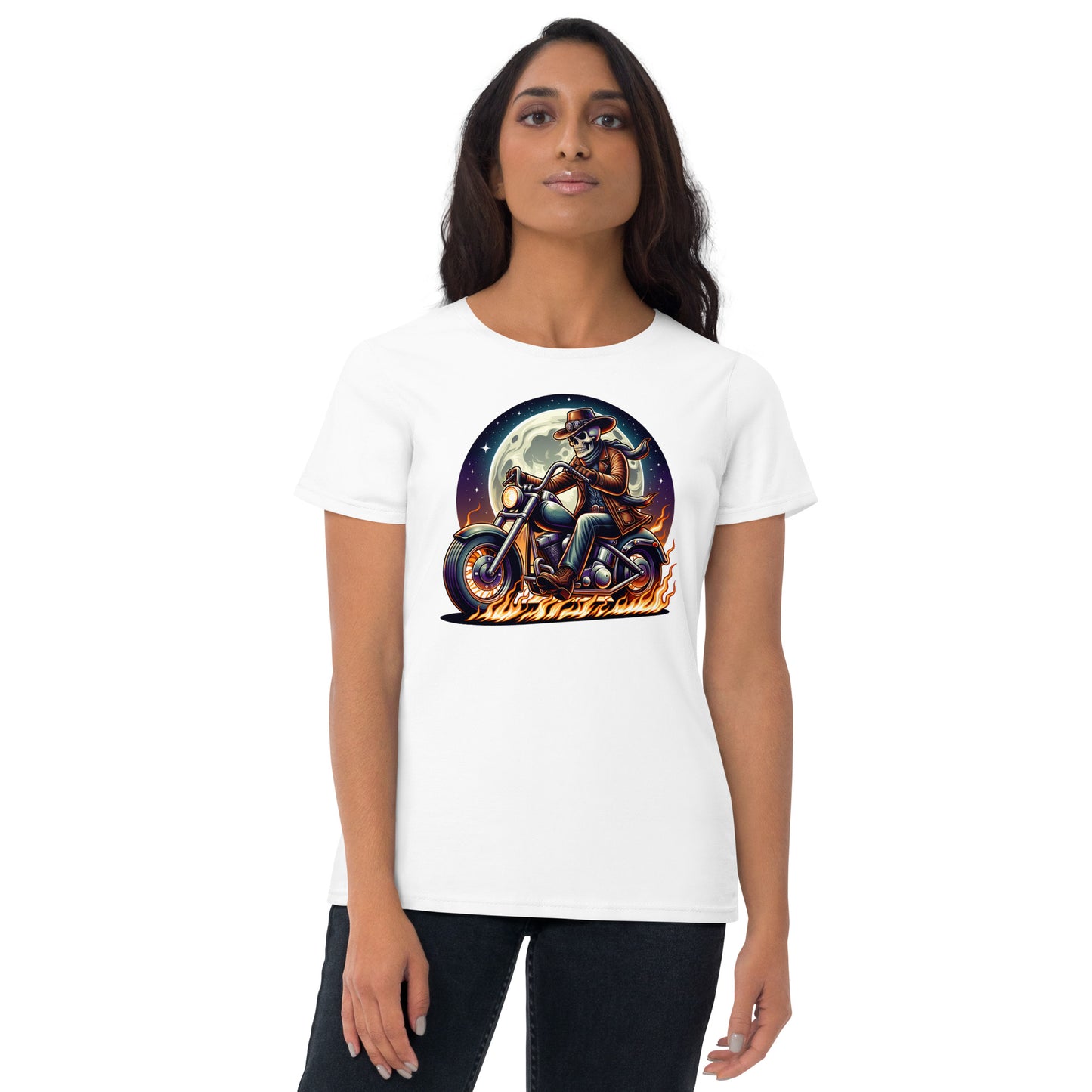 Moonlight Skeleton Cowboy Biker Women's Short Sleeve T-Shirt