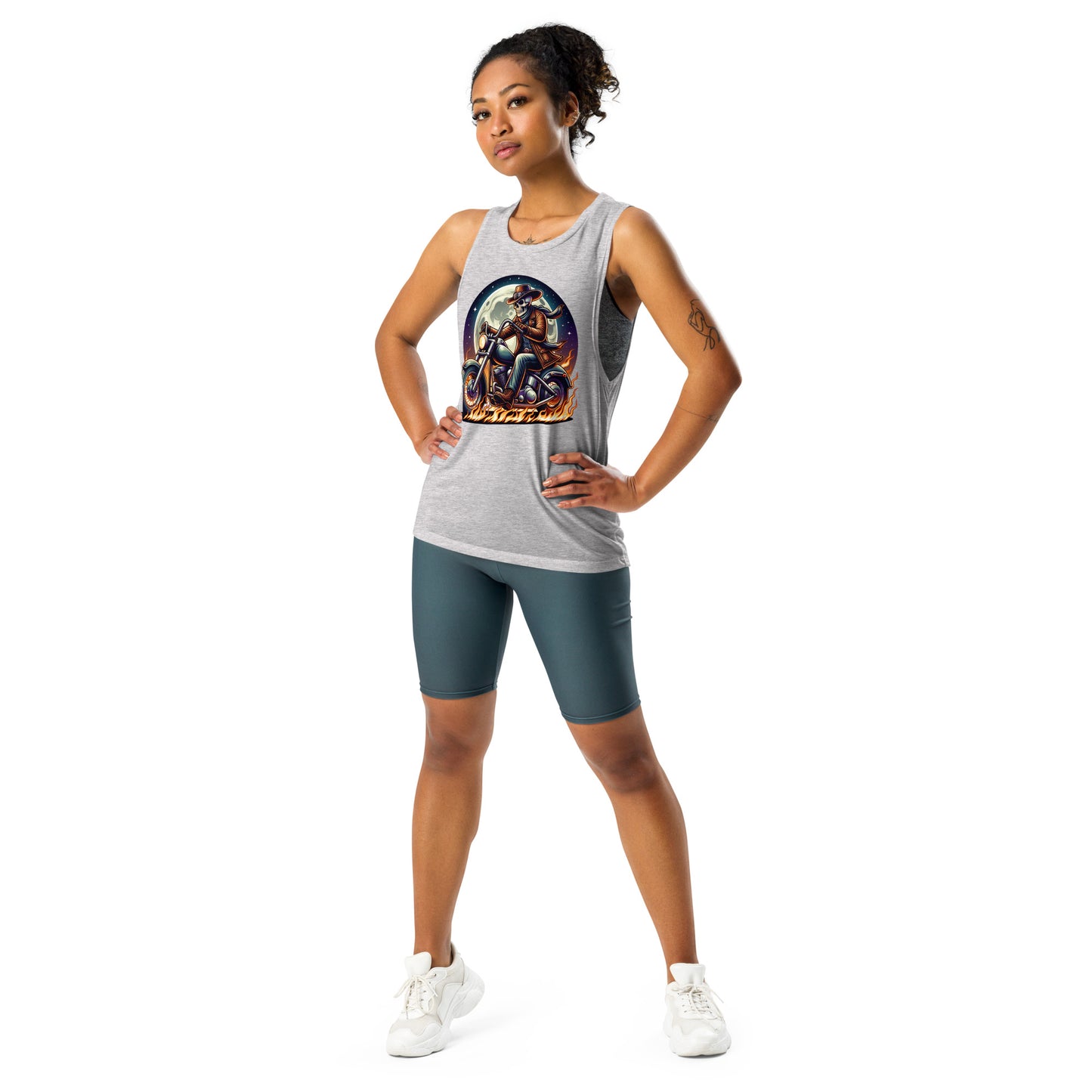 Moonlight Skeleton Cowboy Biker Ladies’ Muscle Tank