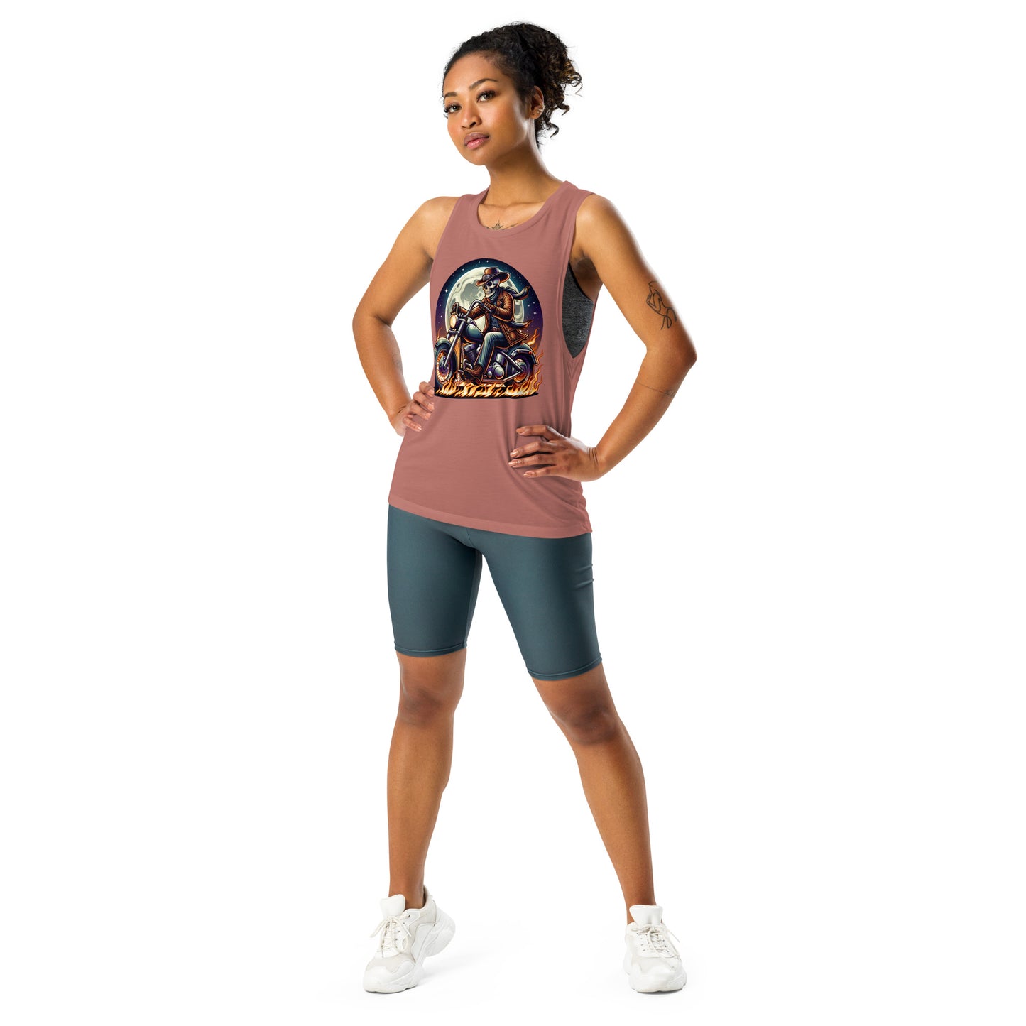 Moonlight Skeleton Cowboy Biker Ladies’ Muscle Tank