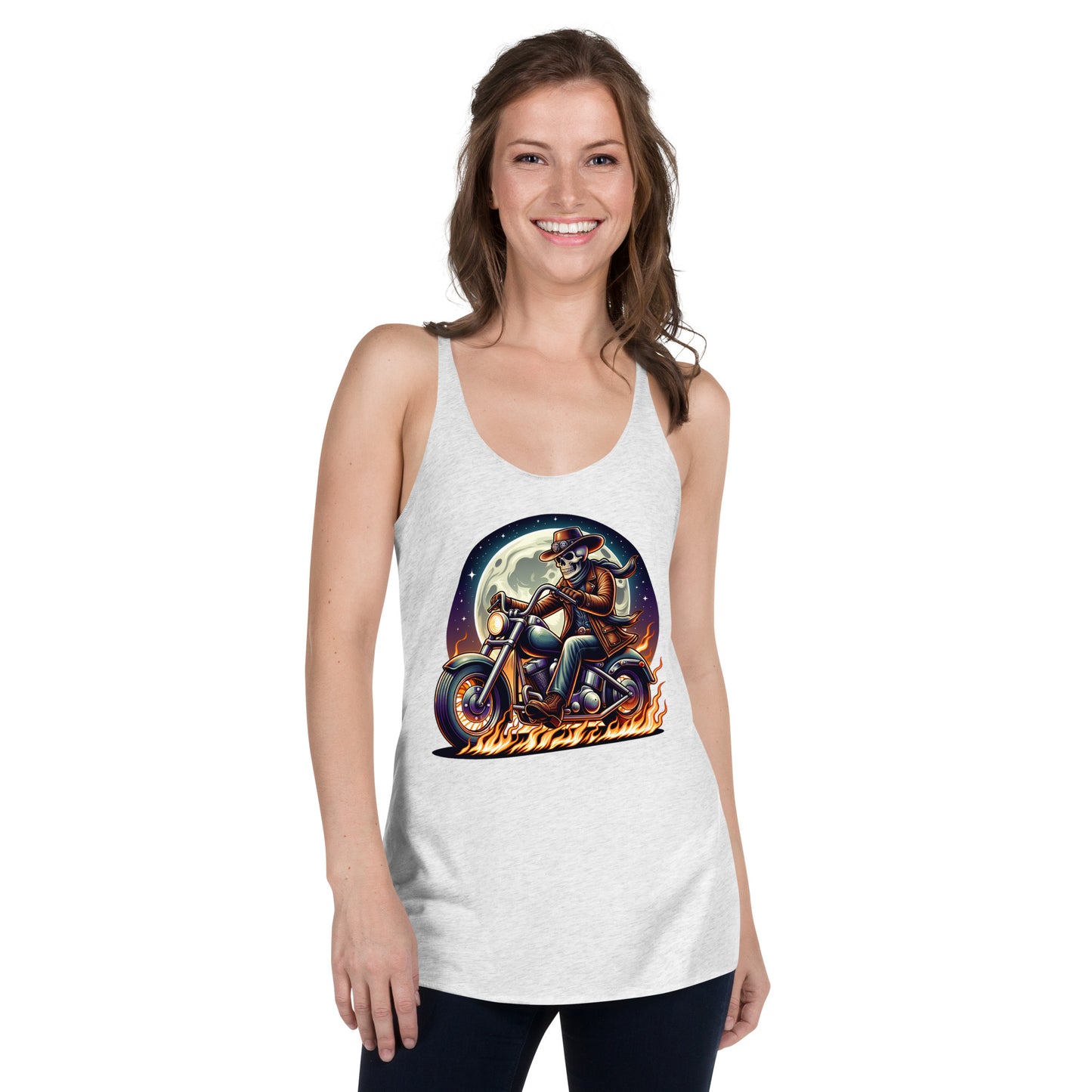 Moonlight Skeleton Cowboy Biker Women's Racerback Tank