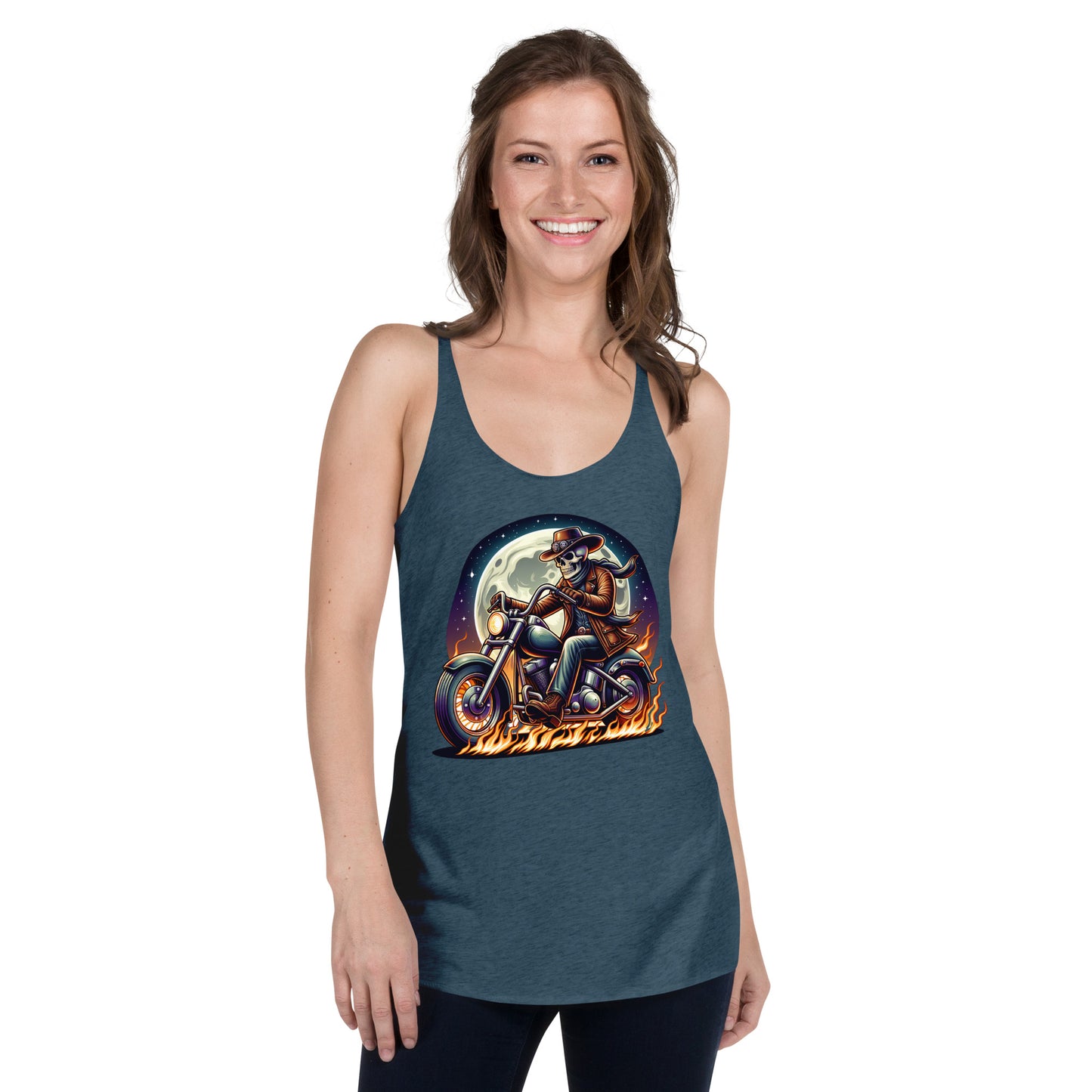 Moonlight Skeleton Cowboy Biker Women's Racerback Tank