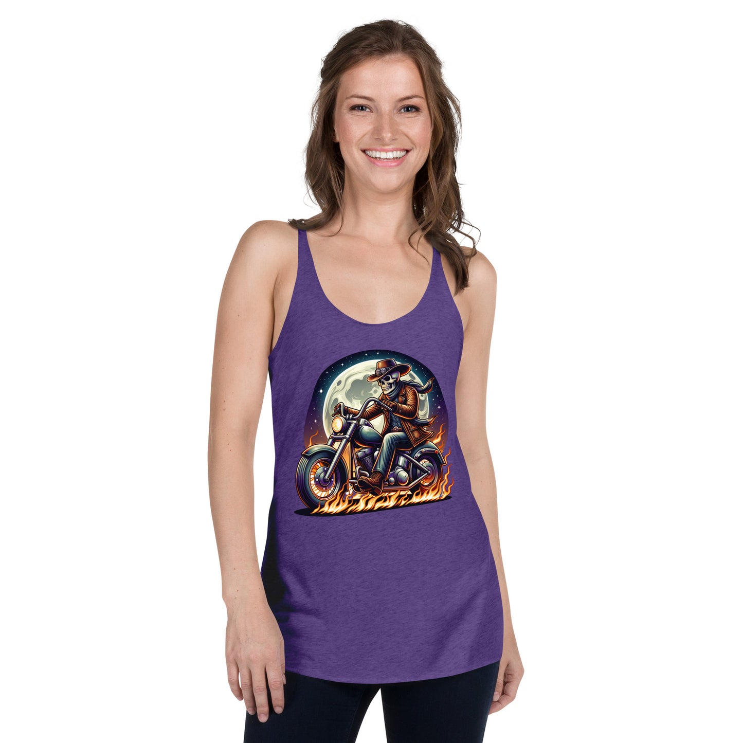 Moonlight Skeleton Cowboy Biker Women's Racerback Tank