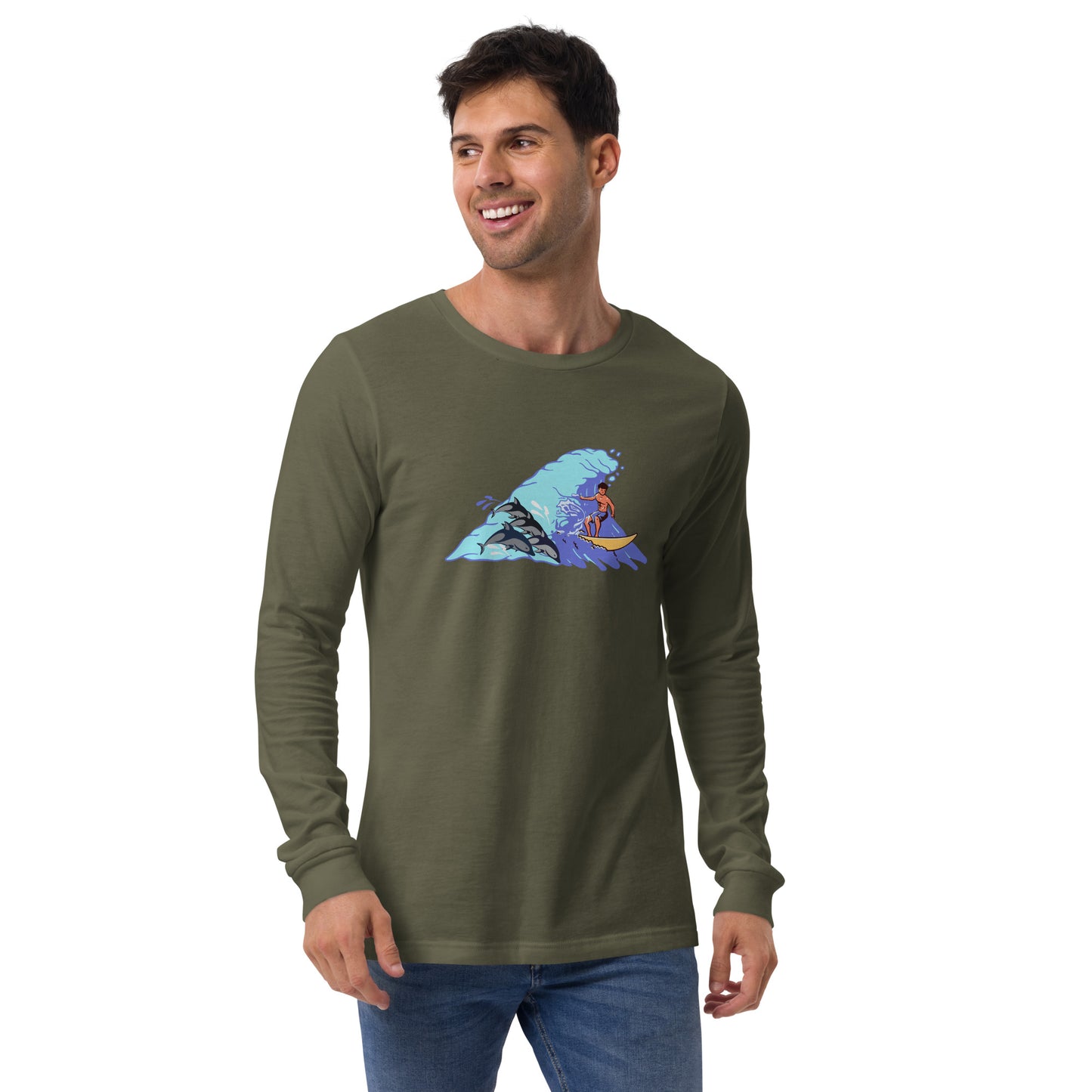 Surfing with Dolphins Unisex Long Sleeve Shirt