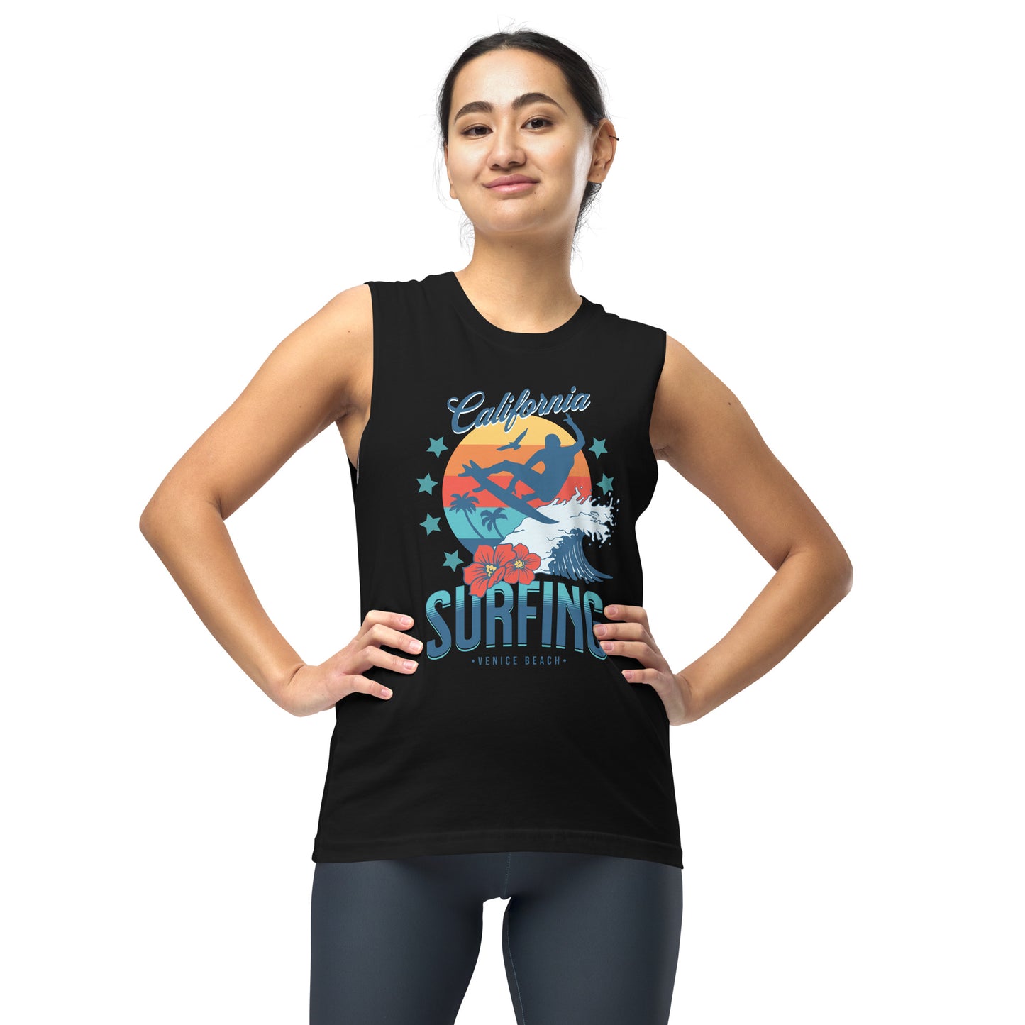 Surfing Venice Beach California Unisex Muscle Shirt