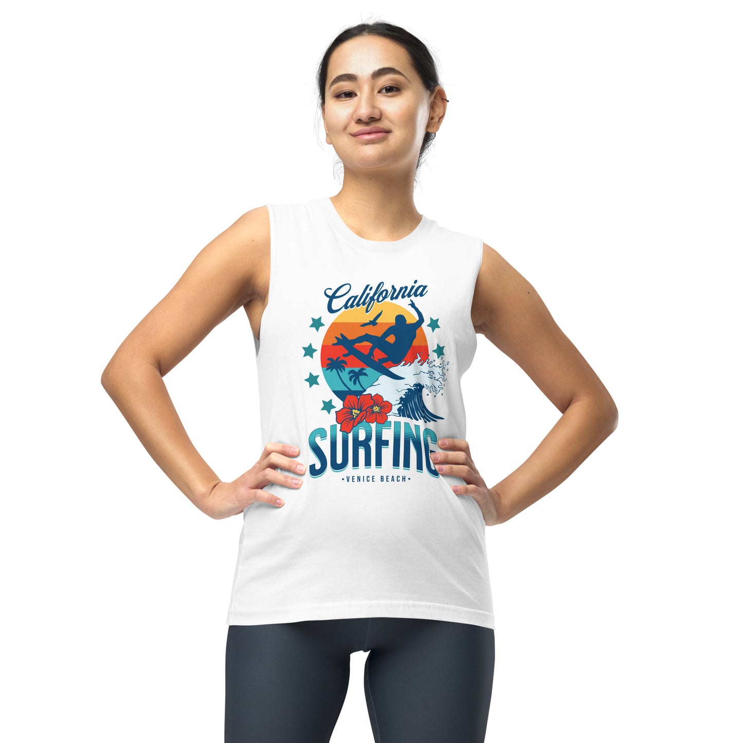 Surfing Venice Beach California Unisex Muscle Shirt