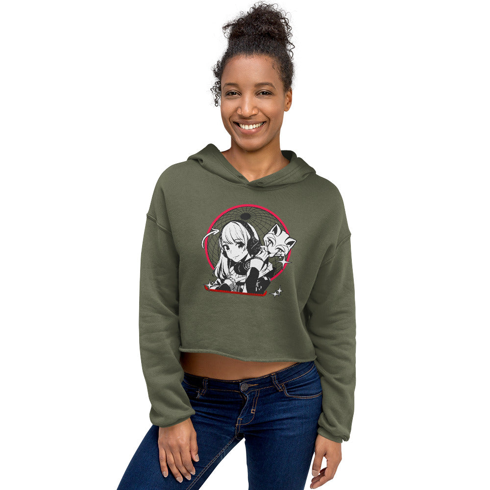 Anime Girl & Fox Women's Crop Hoodie