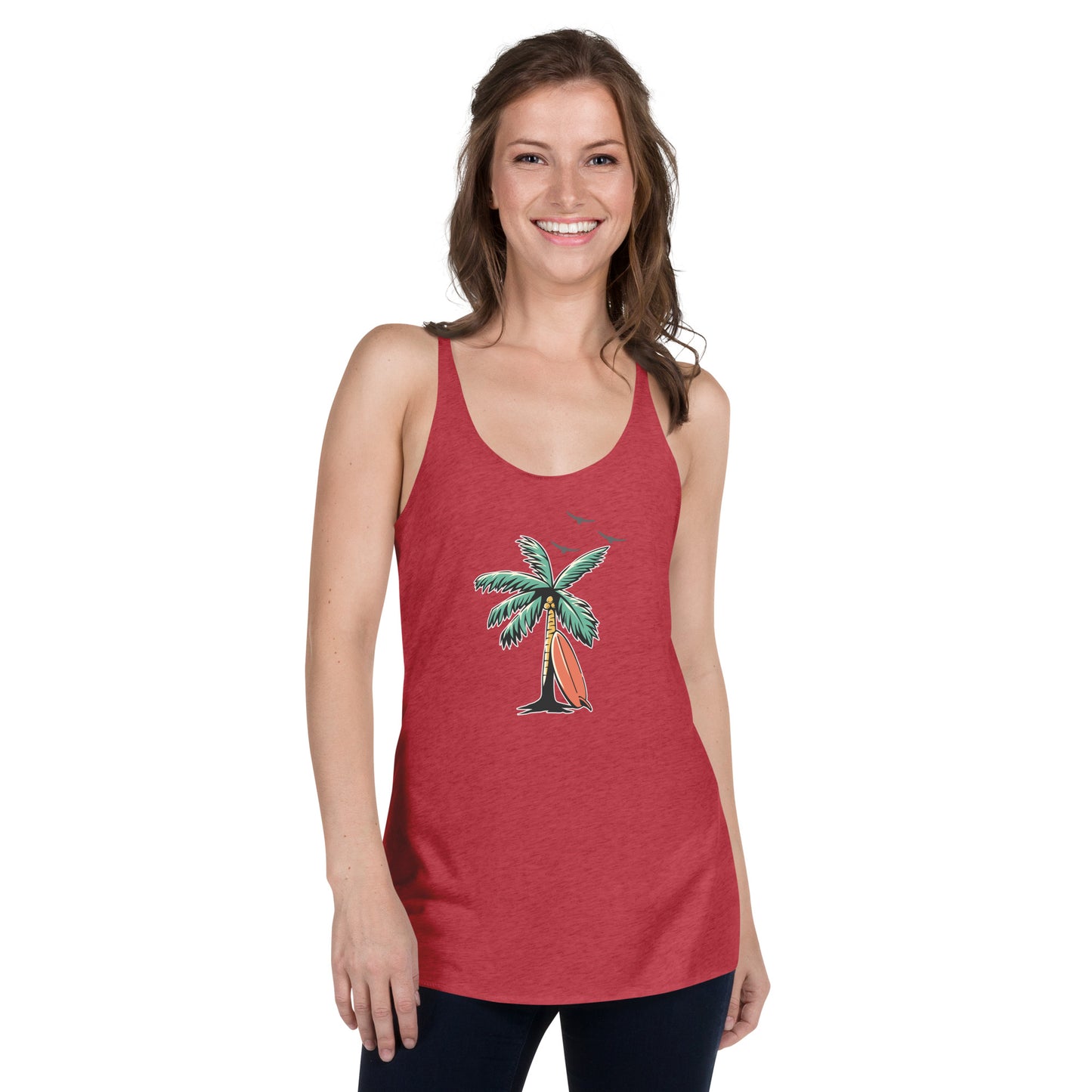 Palm Tree & Surfboard Women's Racerback Tank